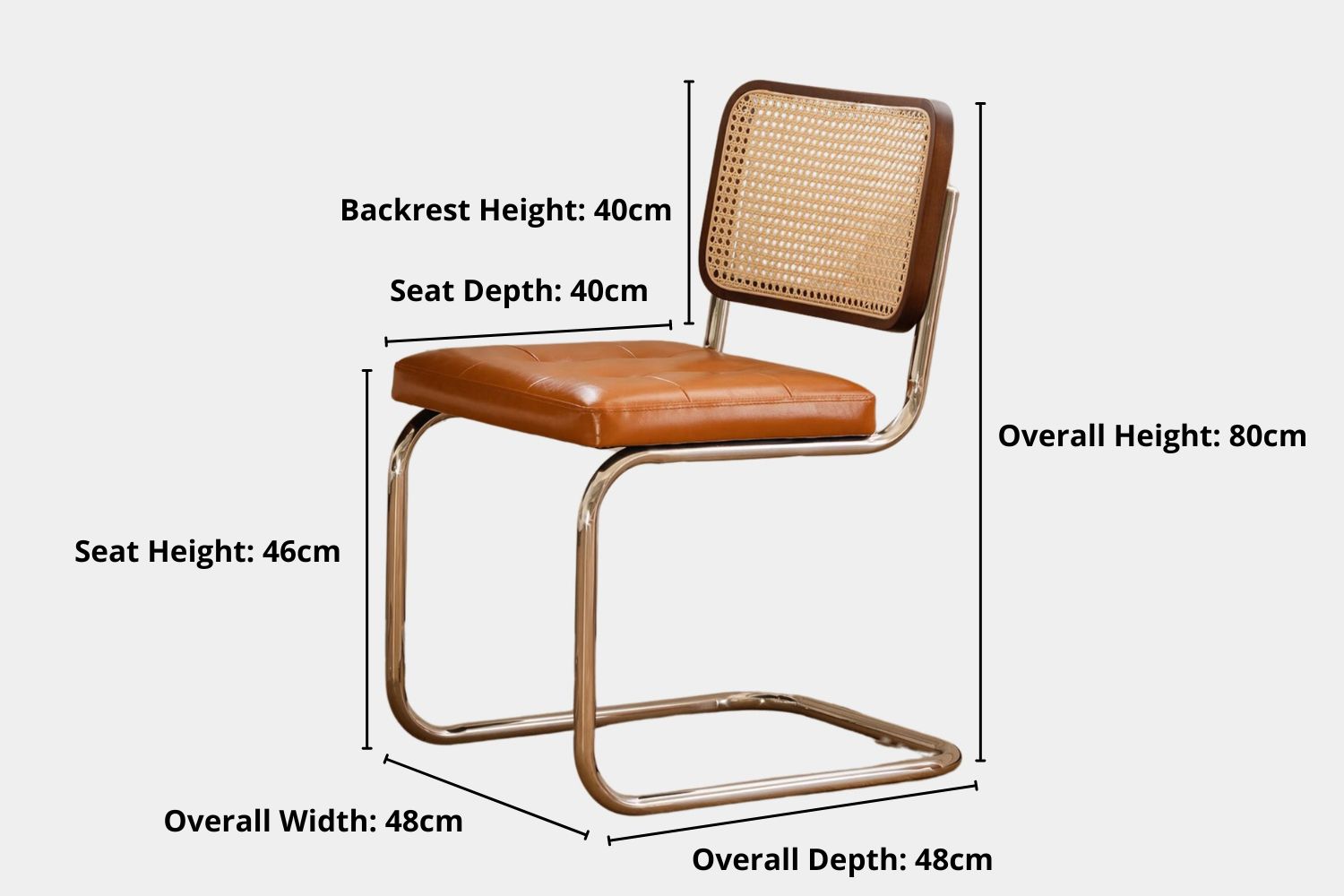 Key product dimensions such as depth, width and height for Theo Stainless Steel Faux Leather Chair