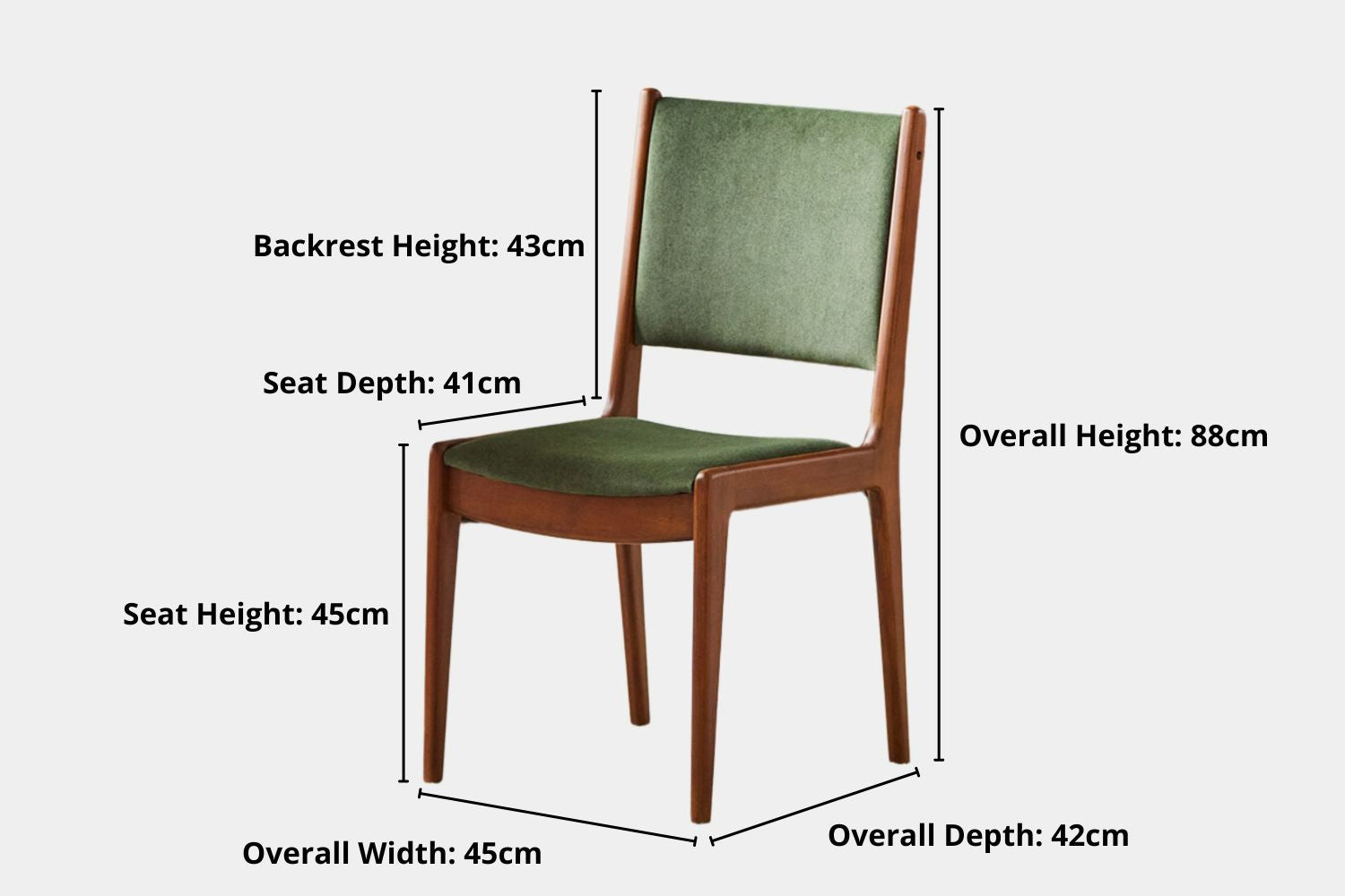 Key product dimensions such as depth, width and height for Troy Poplar Wood Fabric Chair