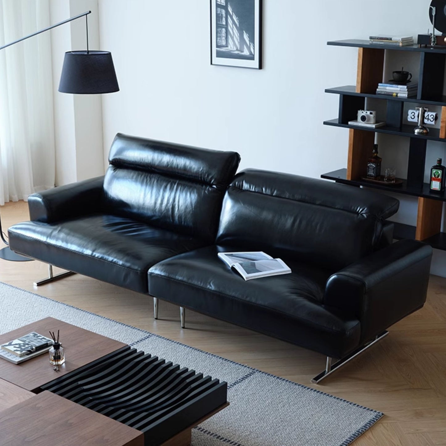 Charles faux leather sofa black