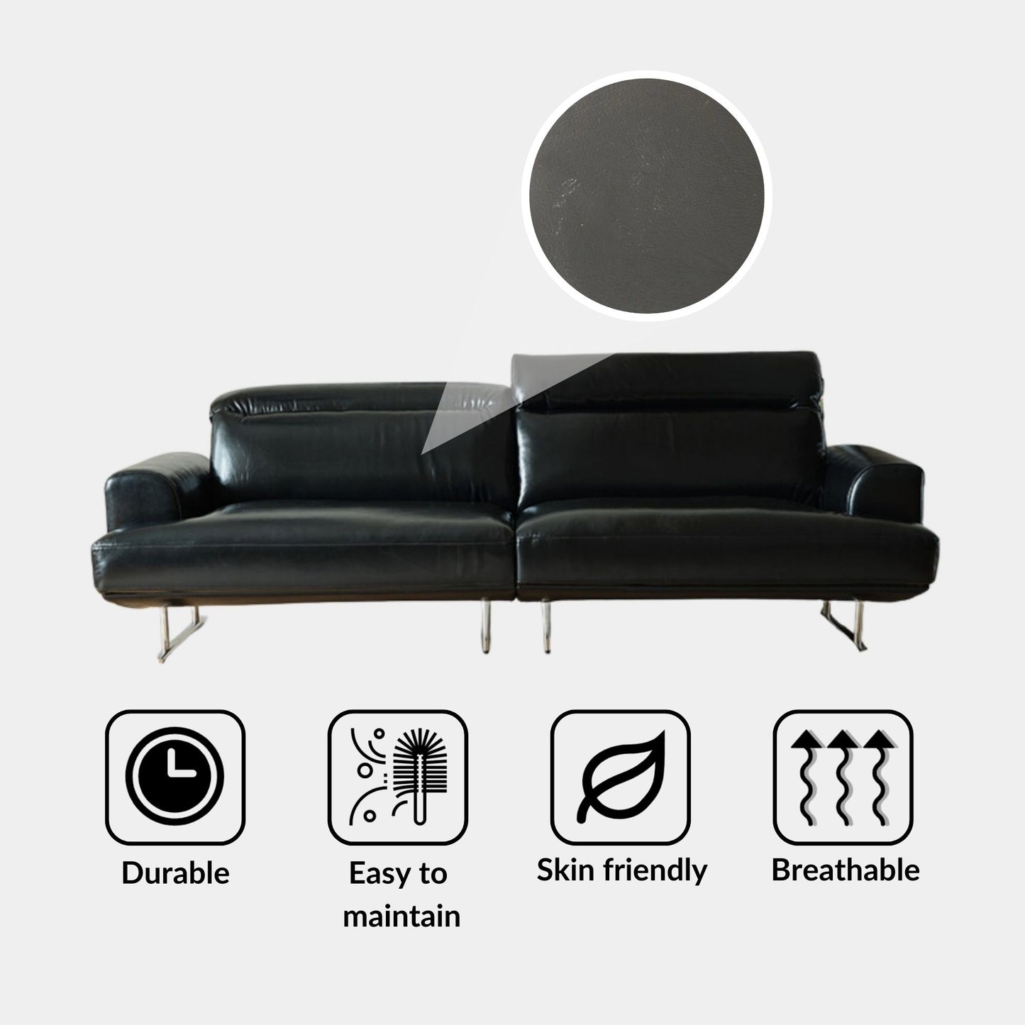 Charles half leather sofa black