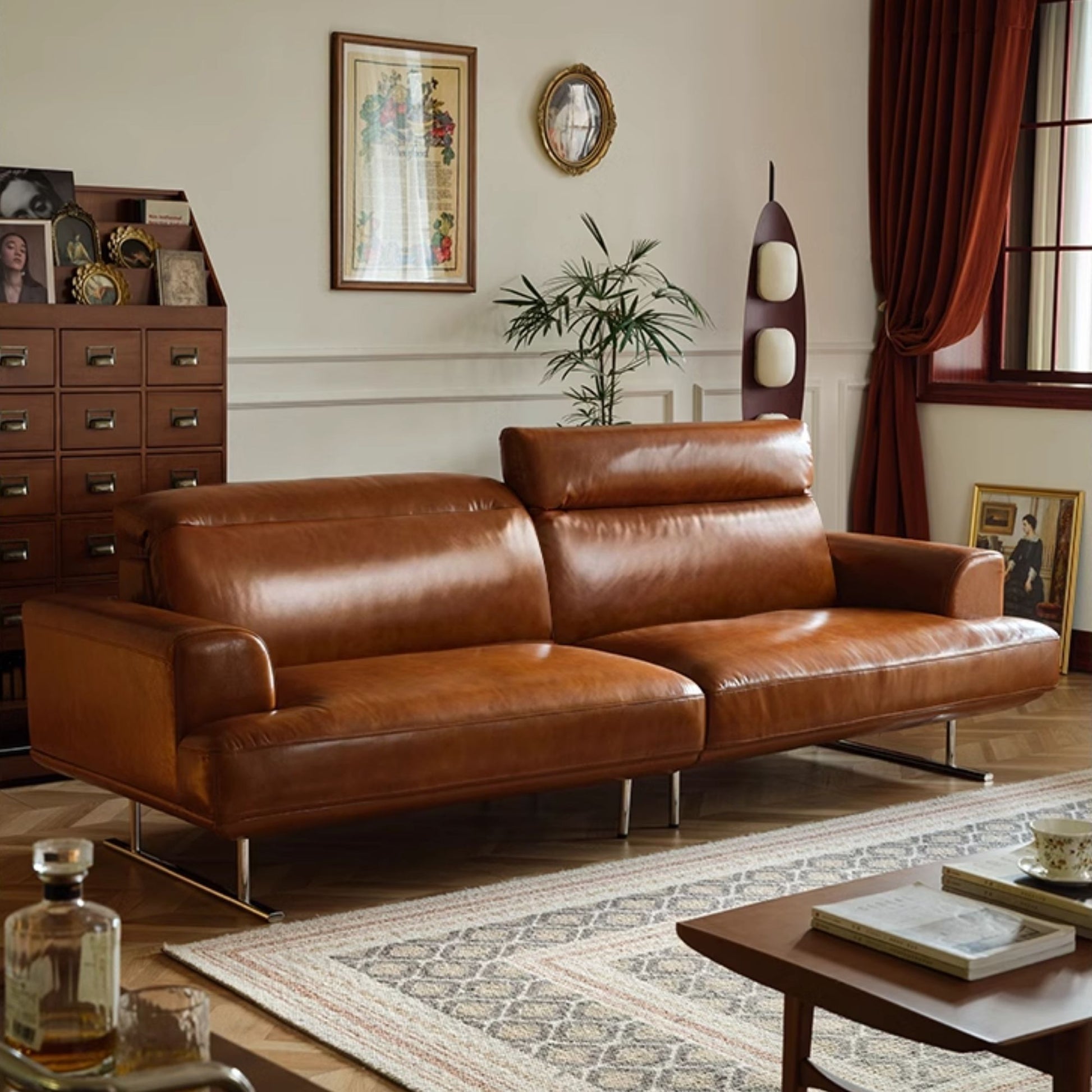 Charles faux leather sofa brown