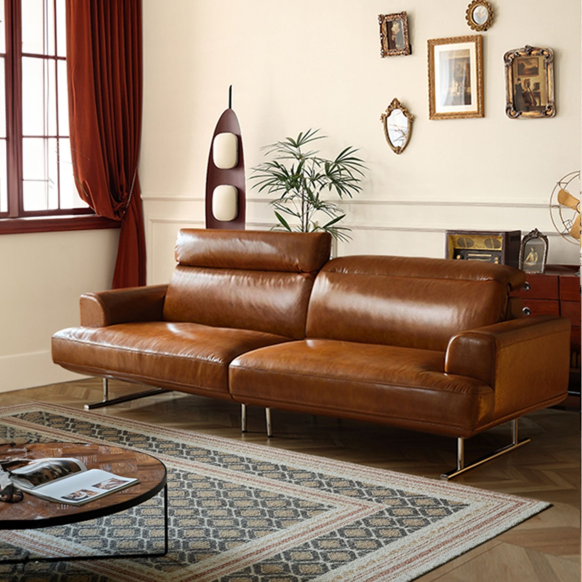 Charles faux leather sofa brown