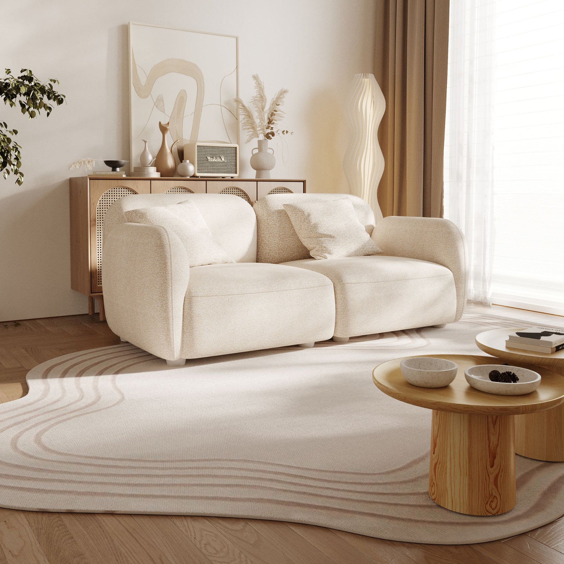 Charmy beige fabric 2 seat sofa