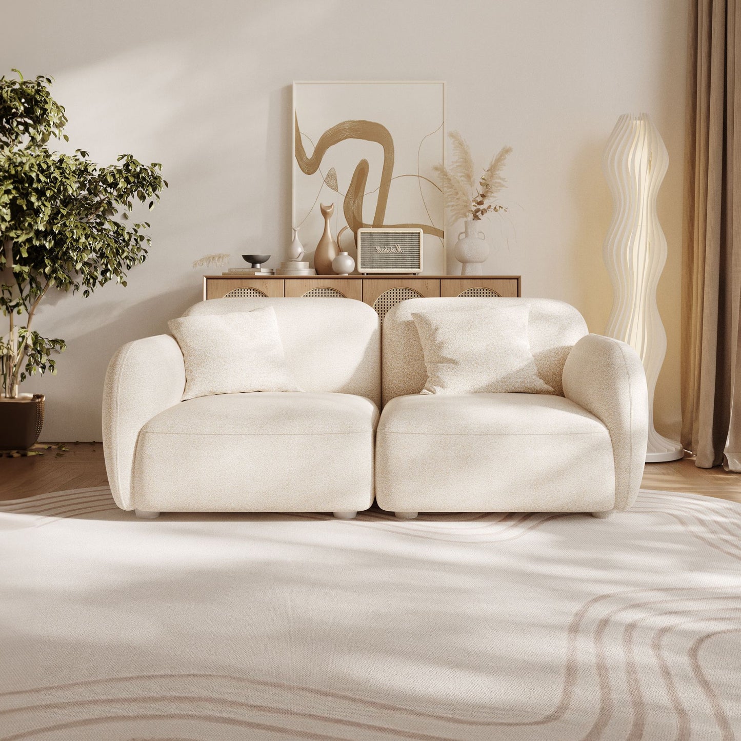 Charmy beige fabric 2 seat sofa