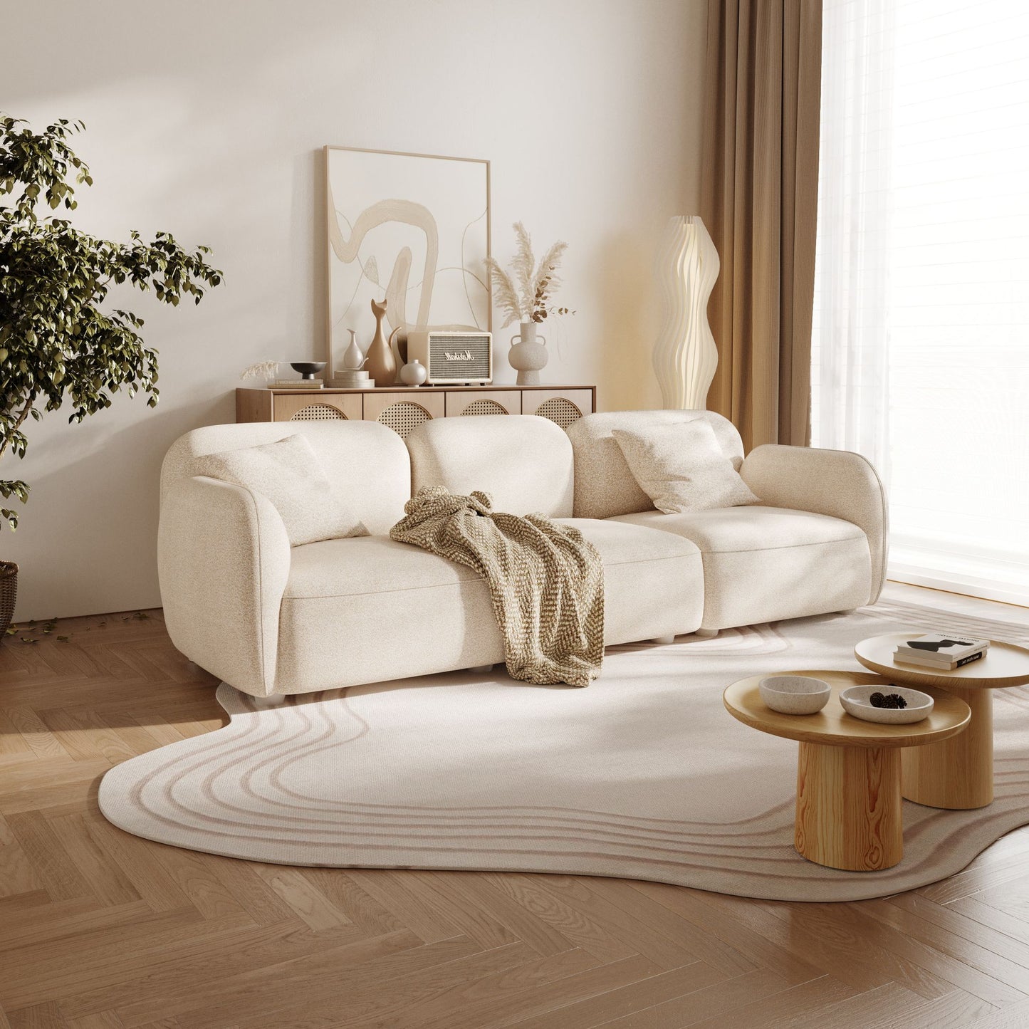 Charmy beige fabric 3 seat sofa