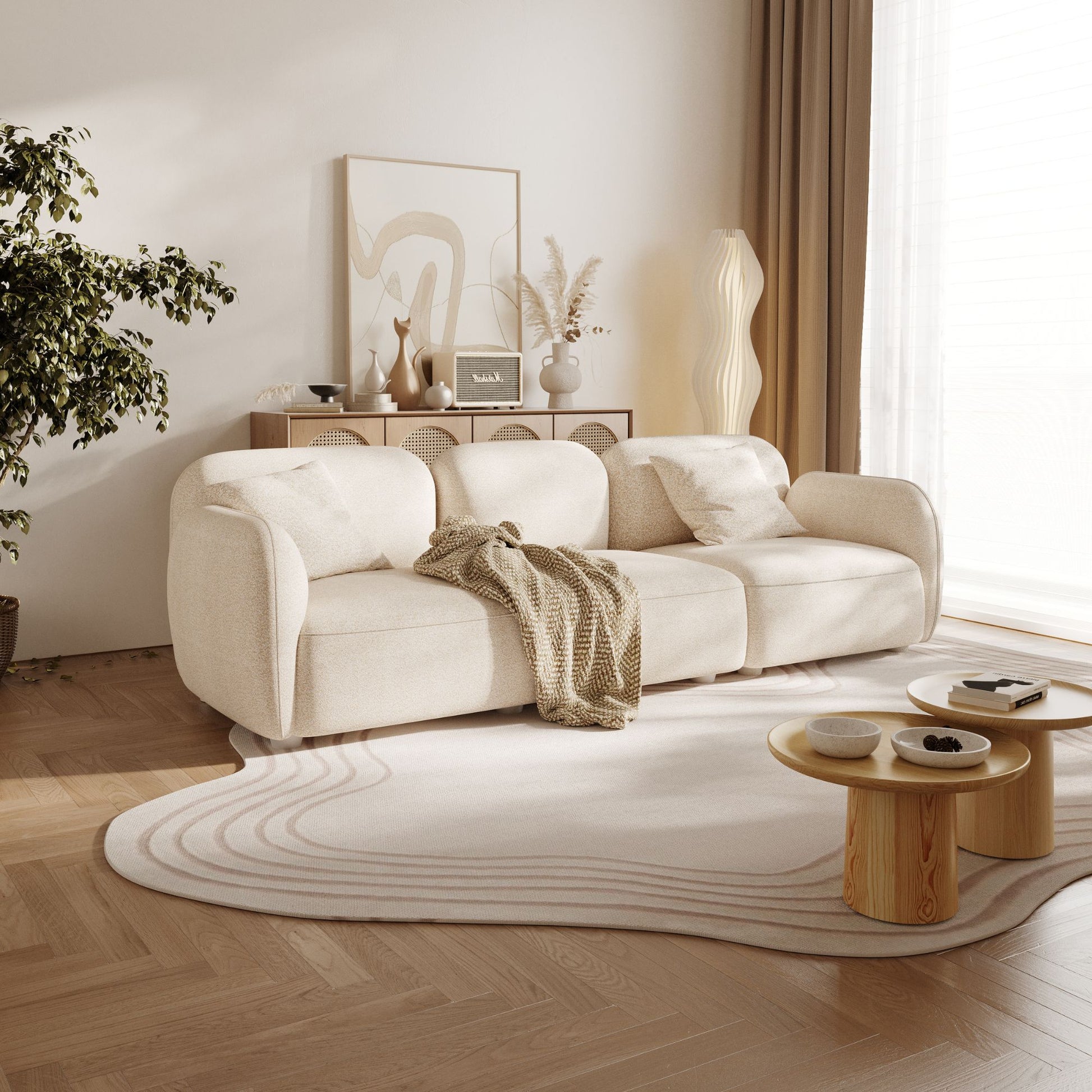 Charmy beige fabric 3 seat sofa
