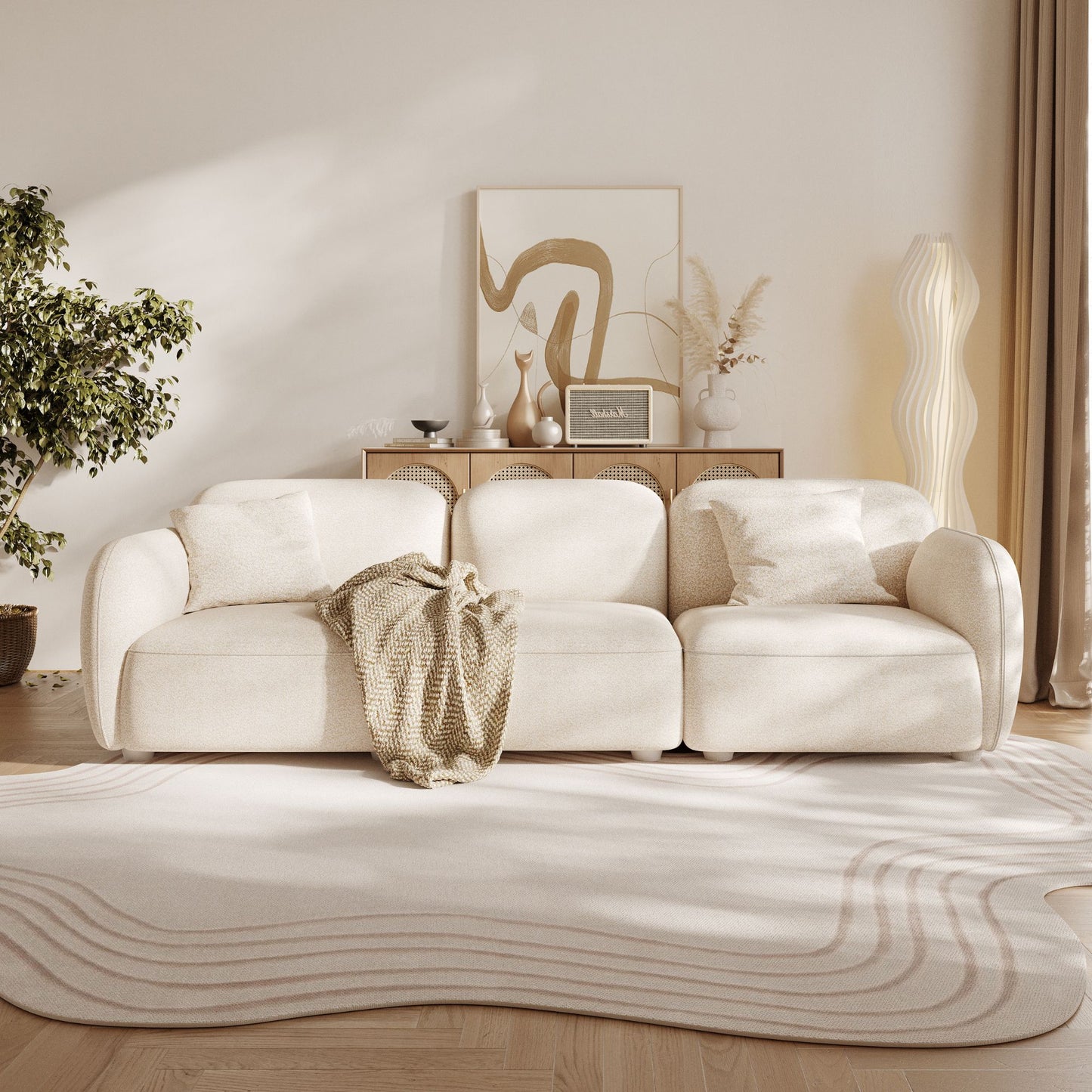 Charmy beige fabric 3 seat sofa