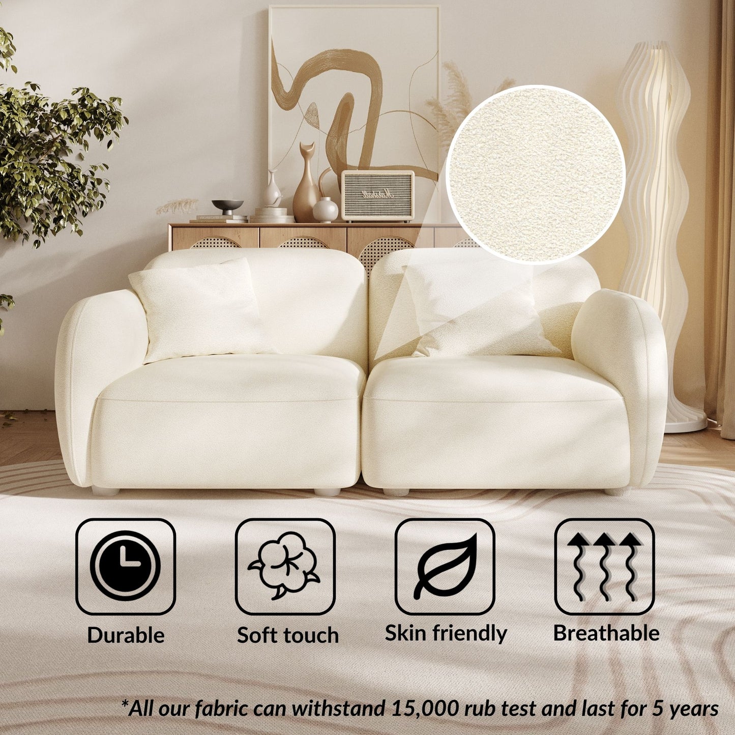 Charmy white fabric 2 seat sofa