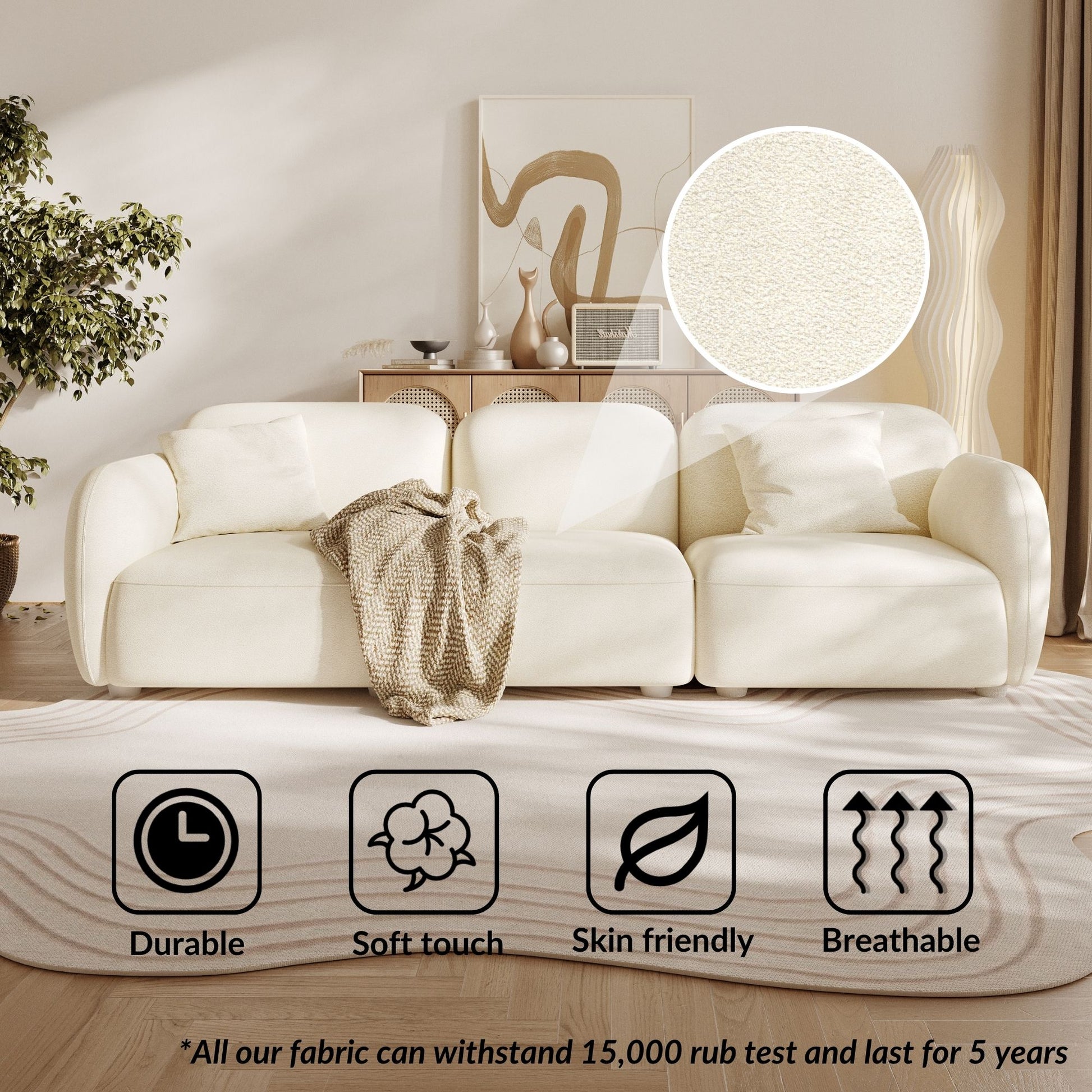 Charmy white fabric 3 seat sofa
