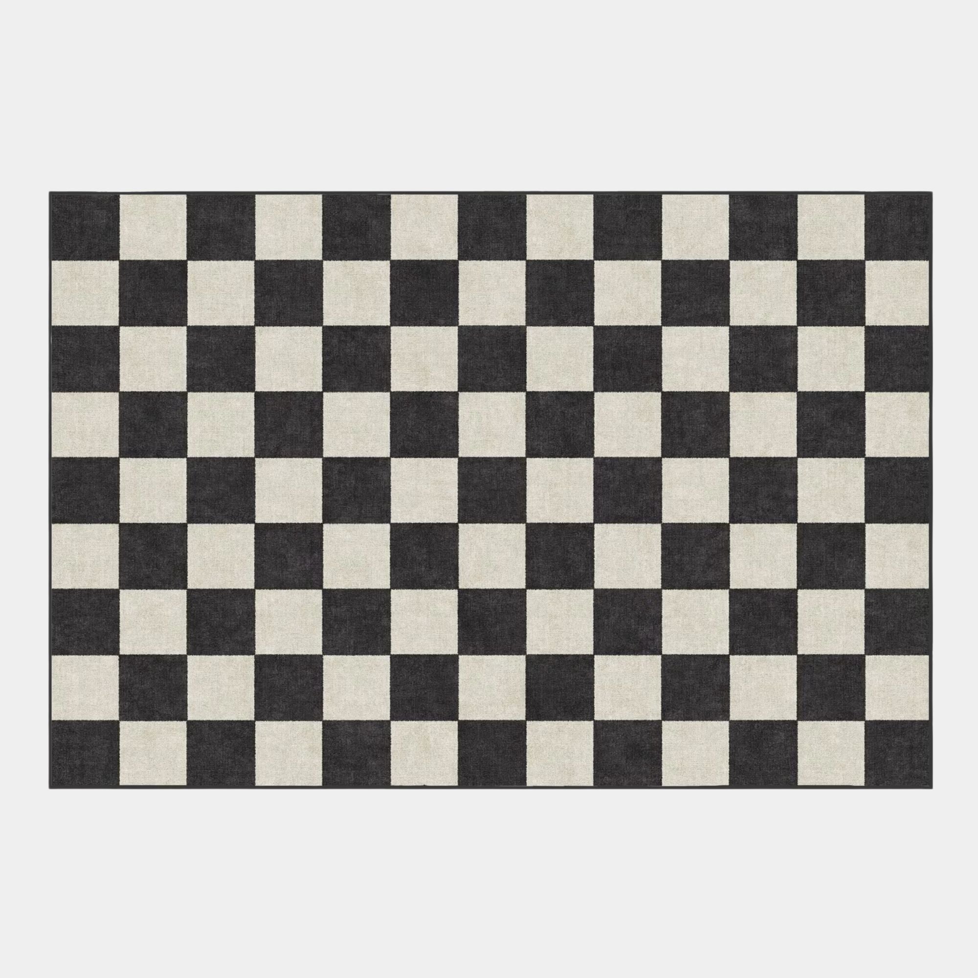 Checkered design black rug