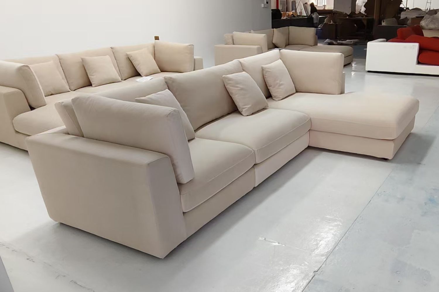 Claudia 300cm Beige Pet Friendly Fabric Sectional Sofa Liana Sam | Feb 25