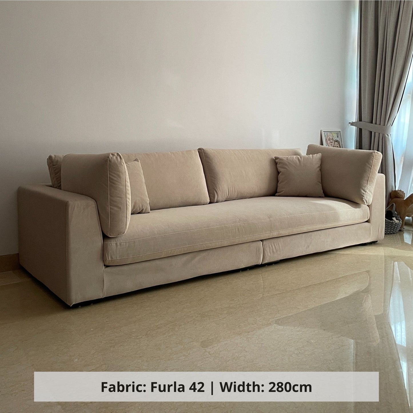 Claudia 4 seater beige pet friendly fabric sofa with bench seat (Other)
