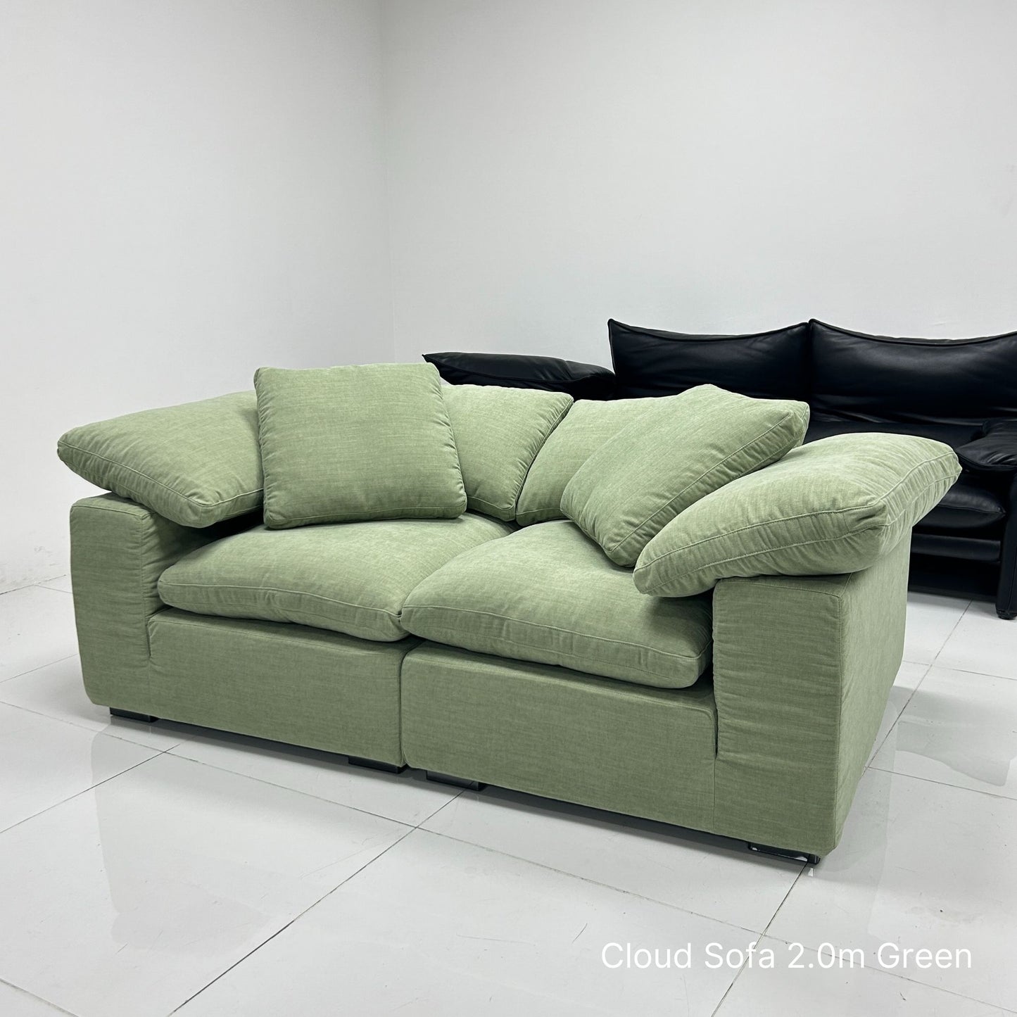 Cloud green fabric sofa sample at 200cm