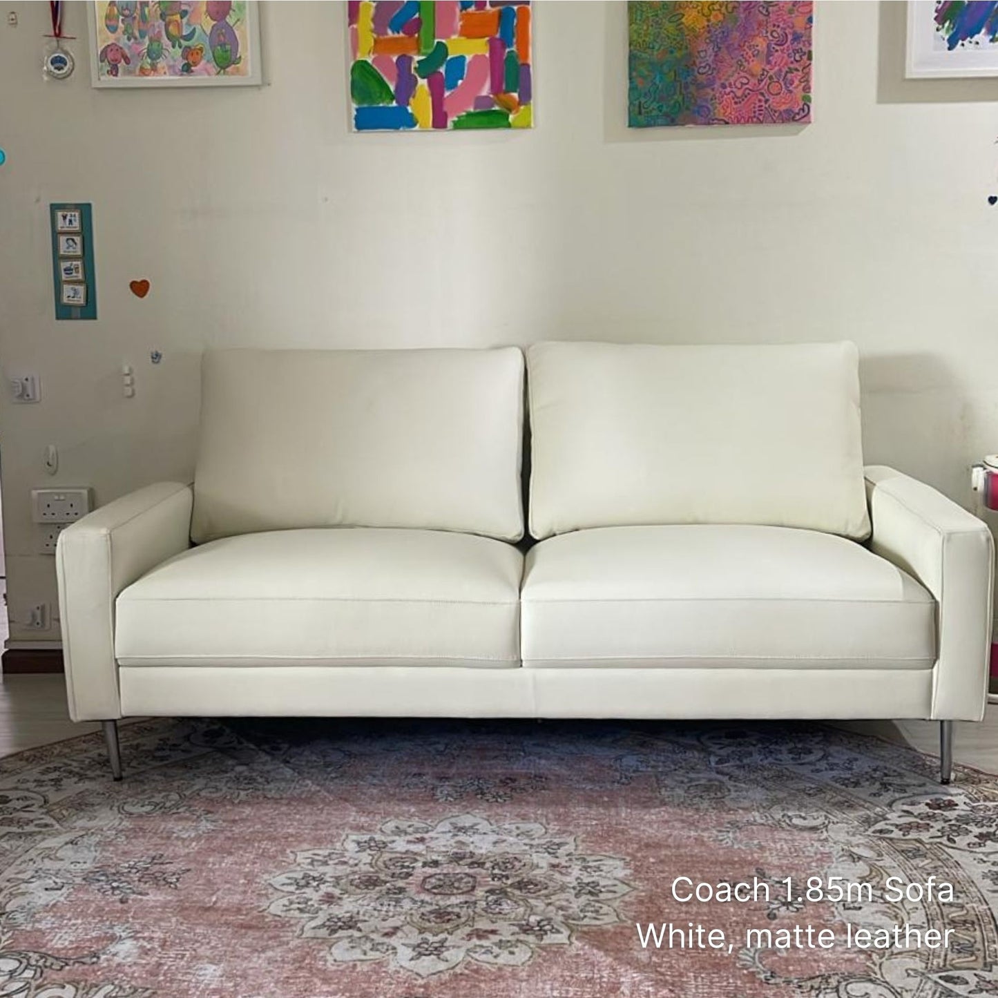 Delivered 2 seater 185cm coach leather sofa in white in living room
