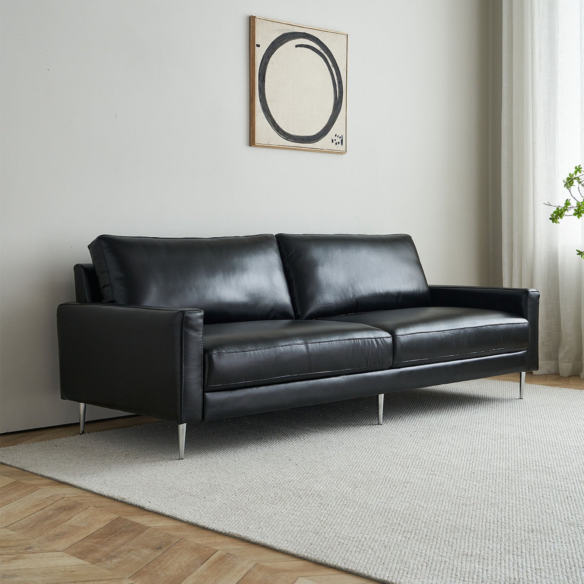 Coach half leather sofa black