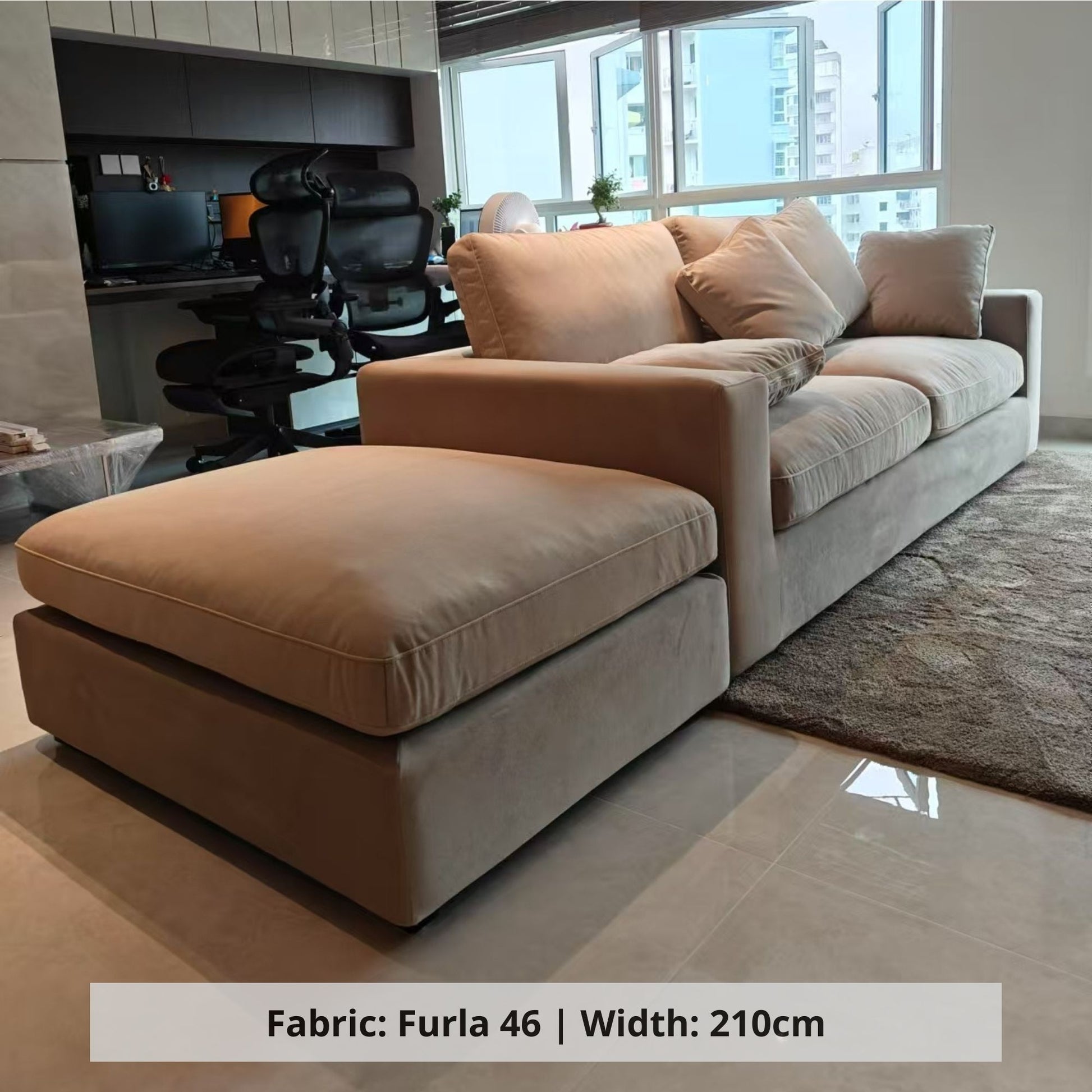 Coastal 3 seater grey pet friendly fabric sofa with ottoman sample (Other)