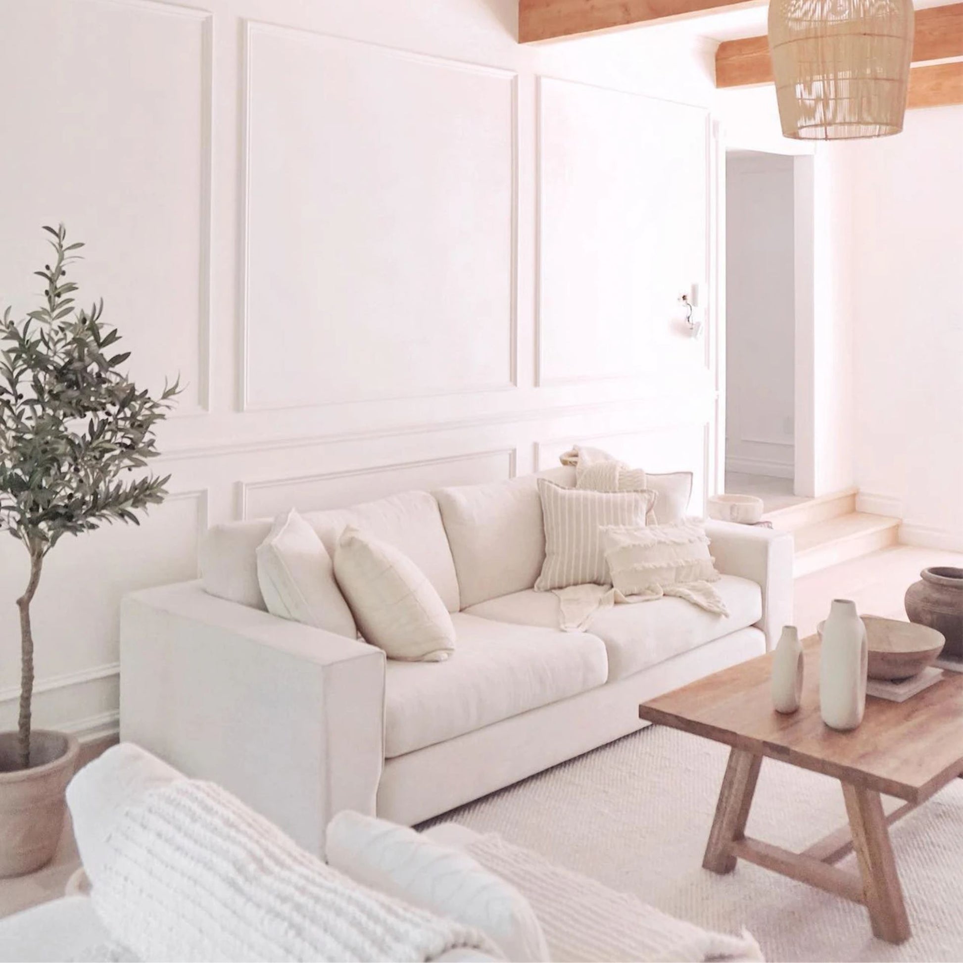 coastal white fabric sofa