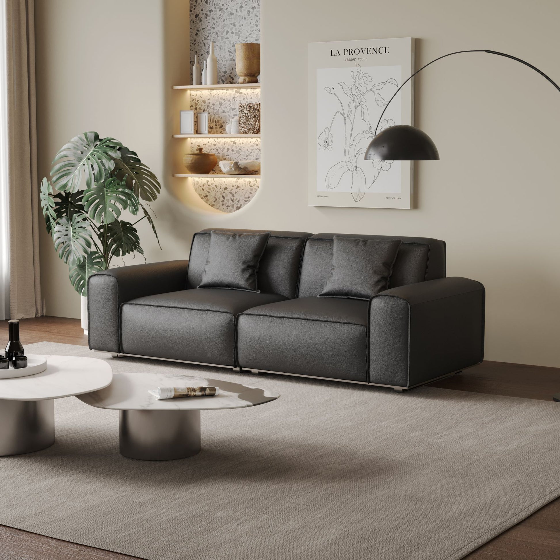 Colby black top grain half leather 2 seat sofa
