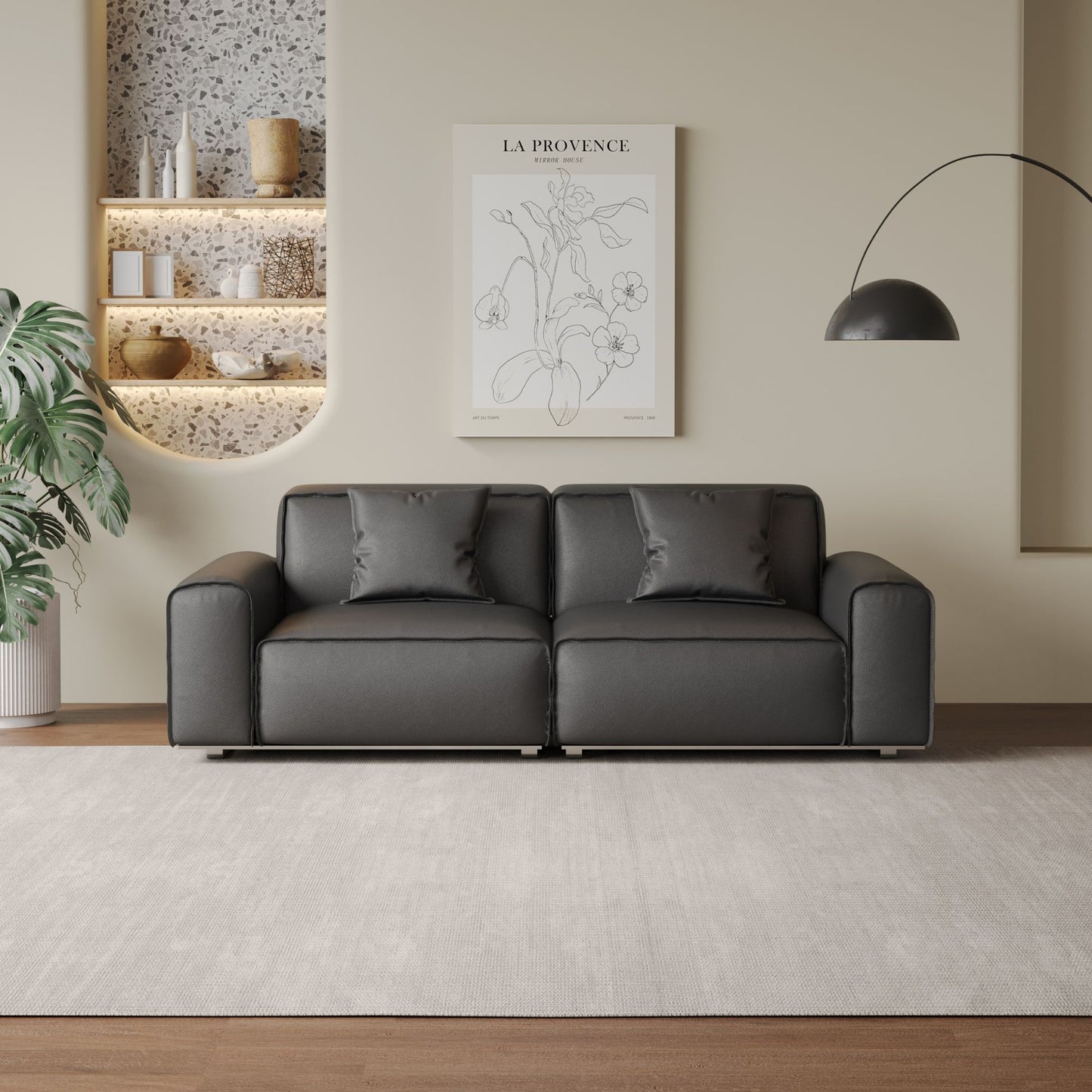 Colby black top grain half leather 2 seat sofa