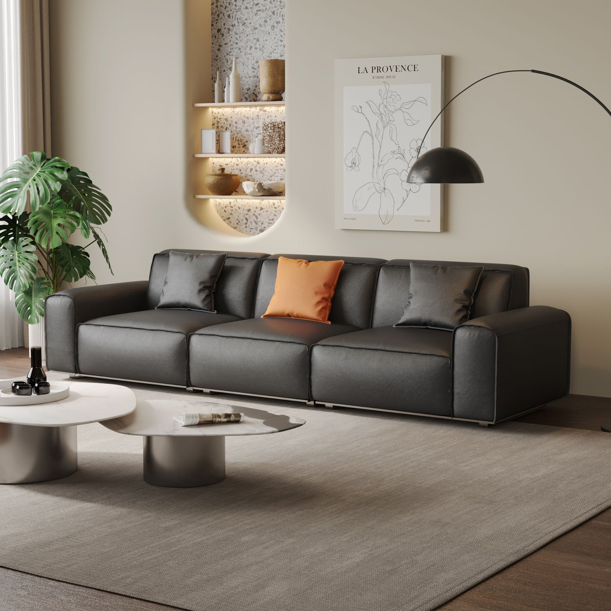 Colby black top grain half leather 3 seat sofa