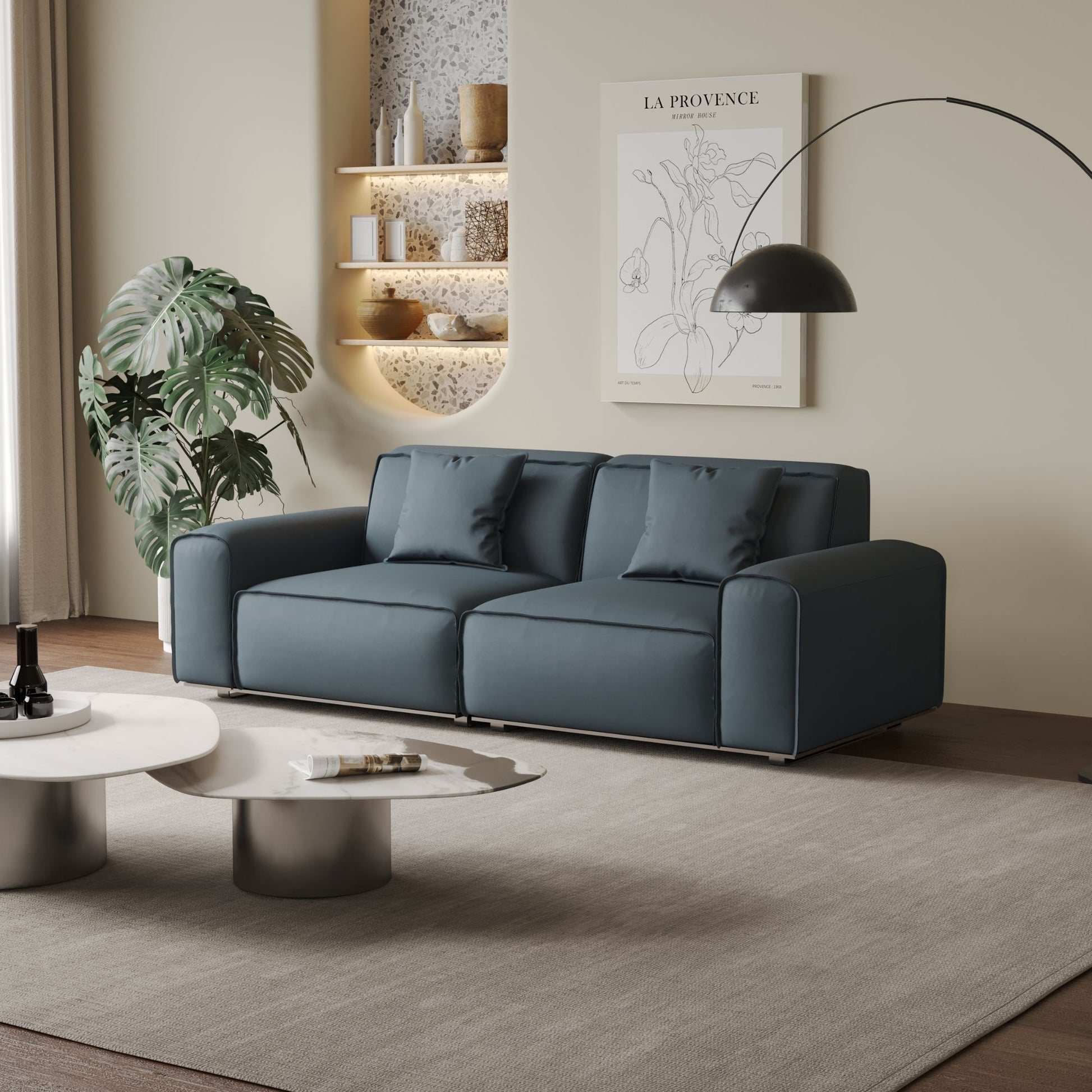 Colby blue top grain half leather 2 seat sofa