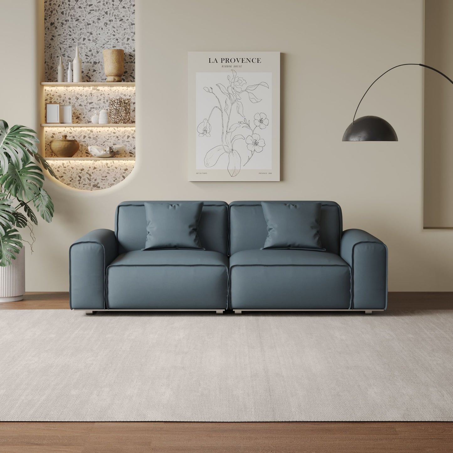 Colby blue top grain half leather 2 seat sofa