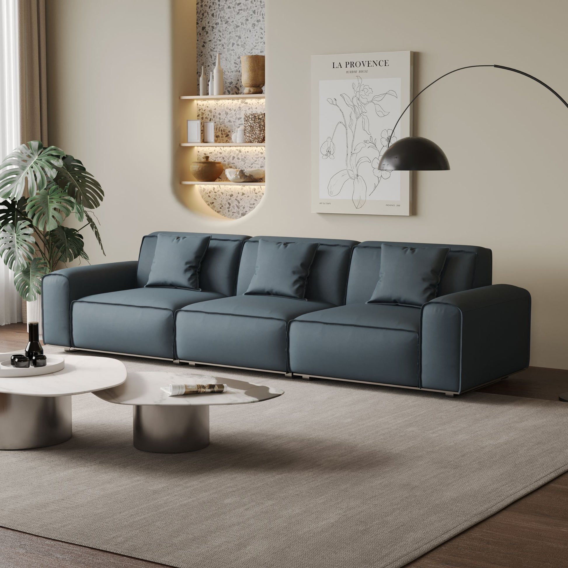 Colby blue top grain half leather 3 seat sofa