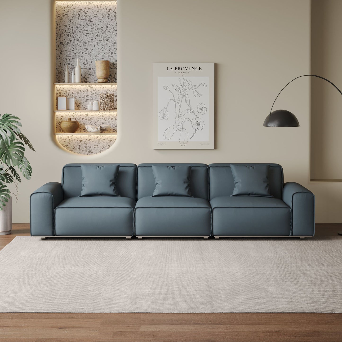 Colby blue top grain half leather 3 seat sofa