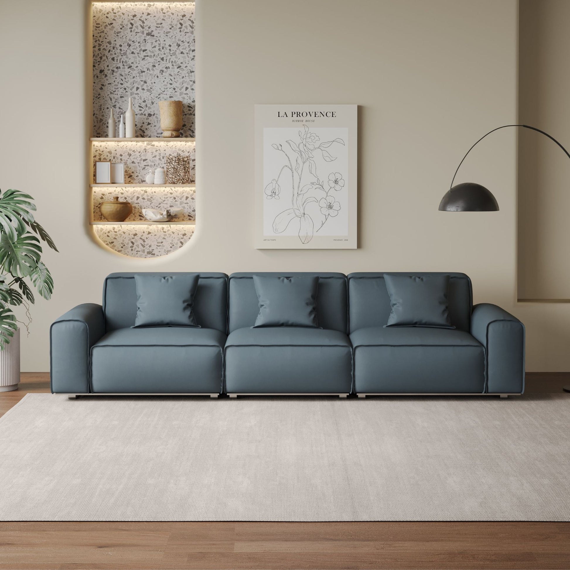 Colby blue top grain half leather 3 seat sofa