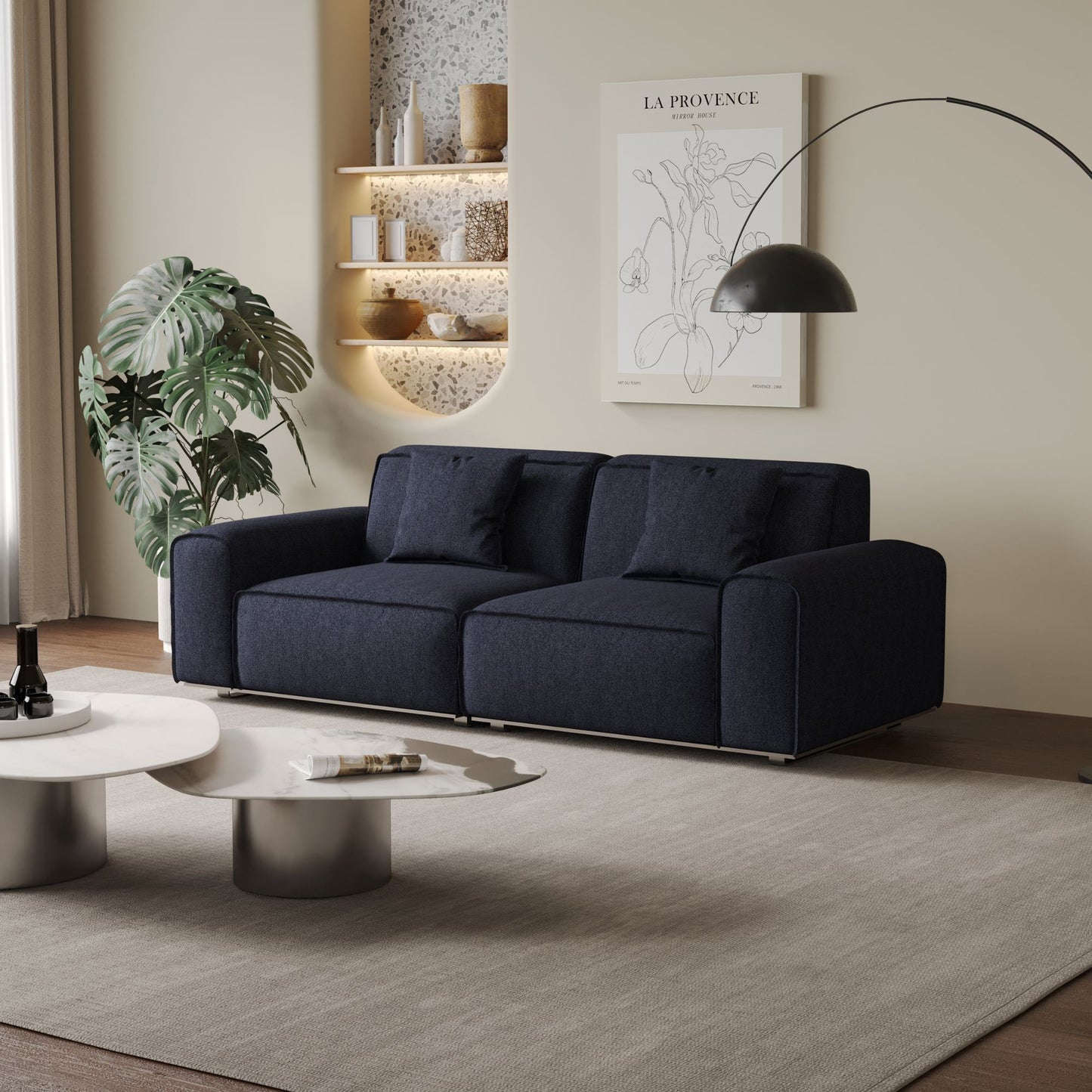 Colby dark blue polyester blend 2 seat fabric sofa