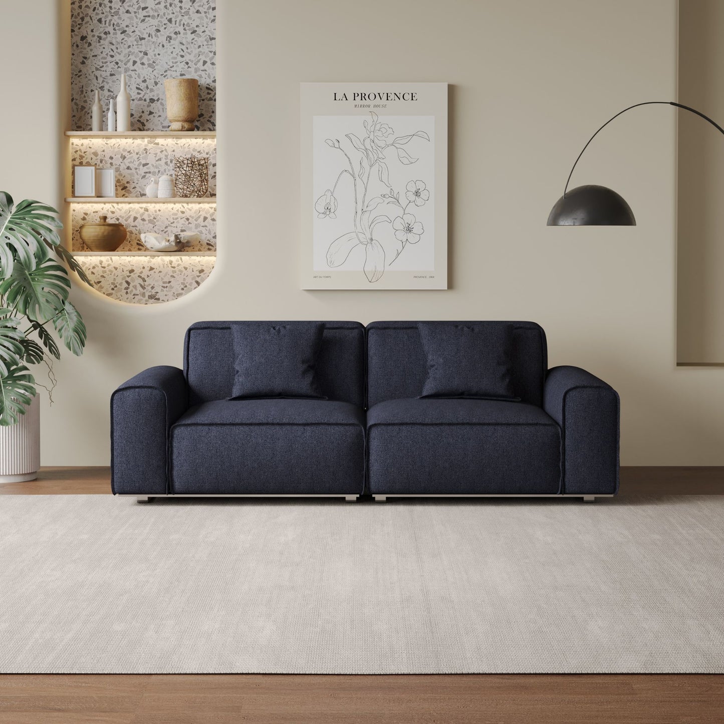 Colby dark blue polyester blend 2 seat fabric sofa