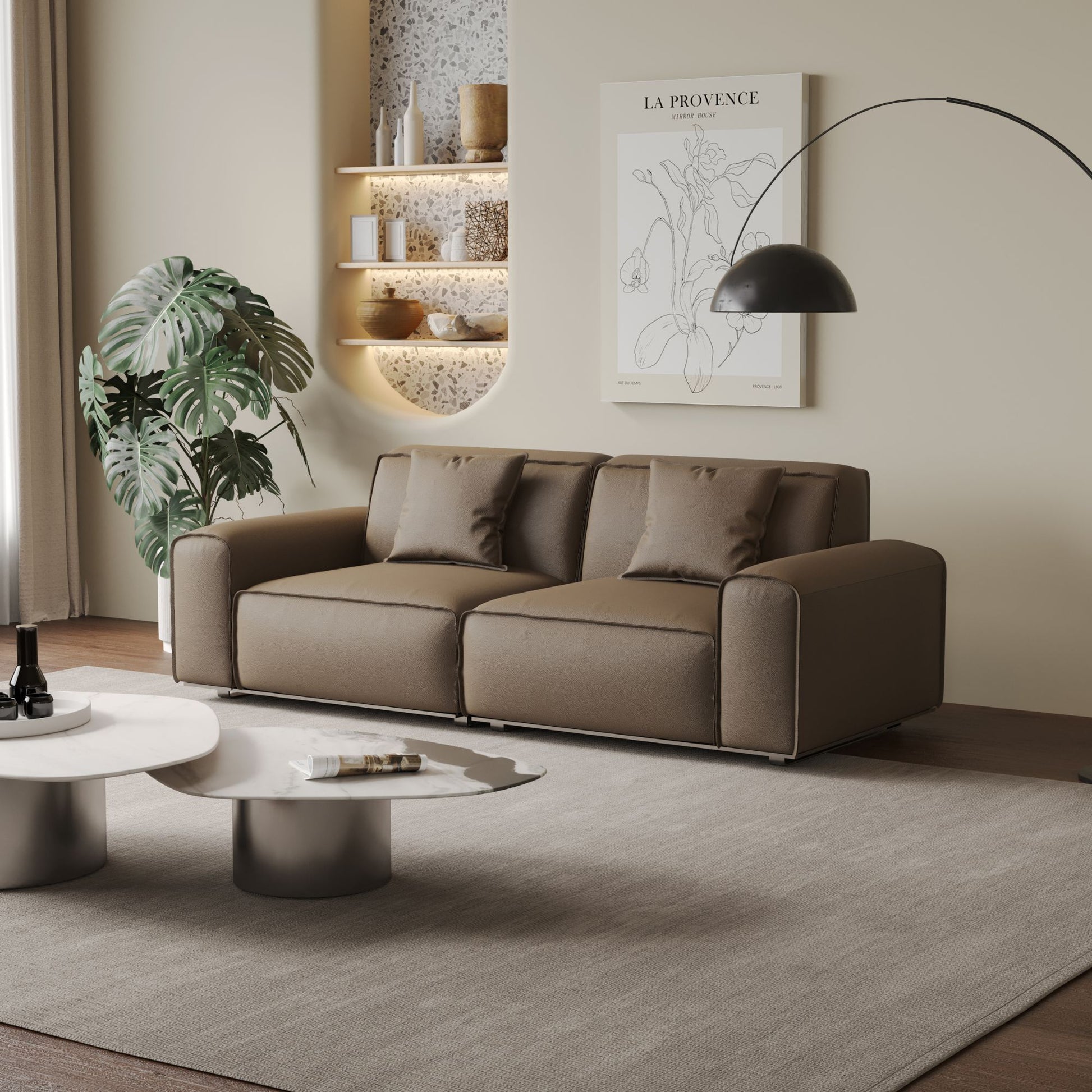 Colby dark brown top grain half leather 2 seat sofa