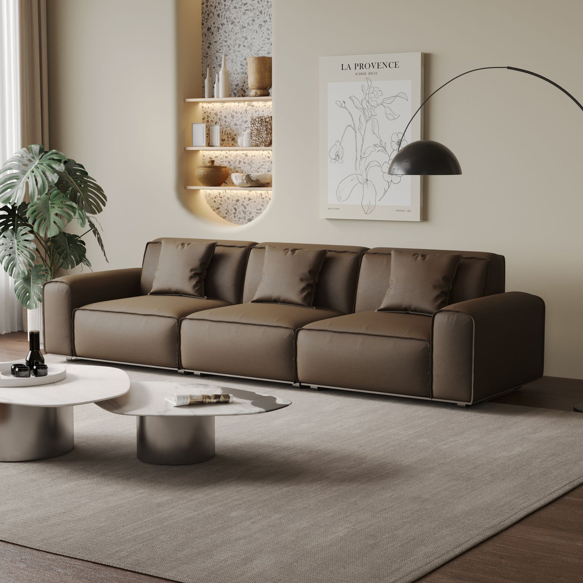 Colby dark brown top grain half leather 3 seat sofa
