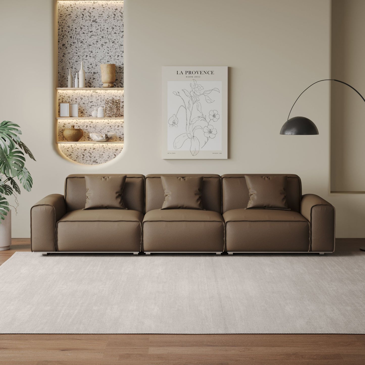 Colby dark brown top grain half leather 3 seat sofa