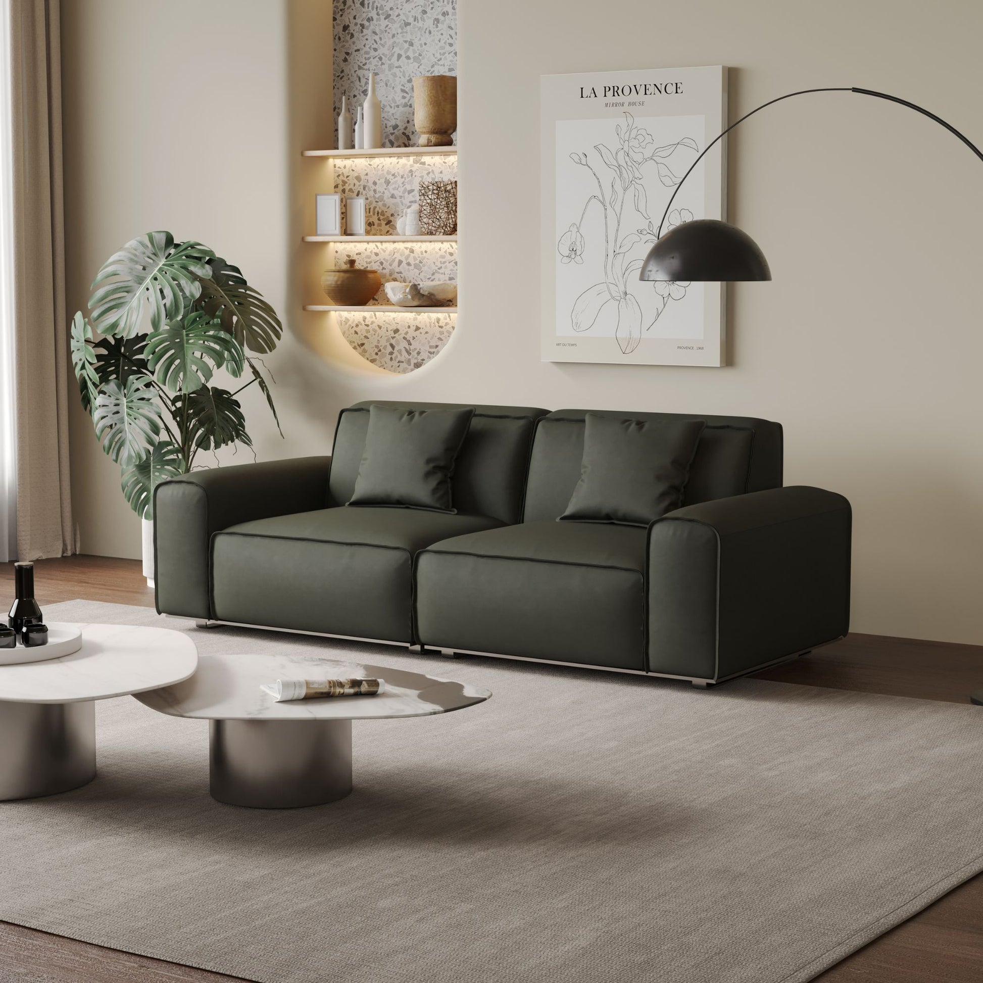 Colby dark green top grain half leather 2 seat sofa
