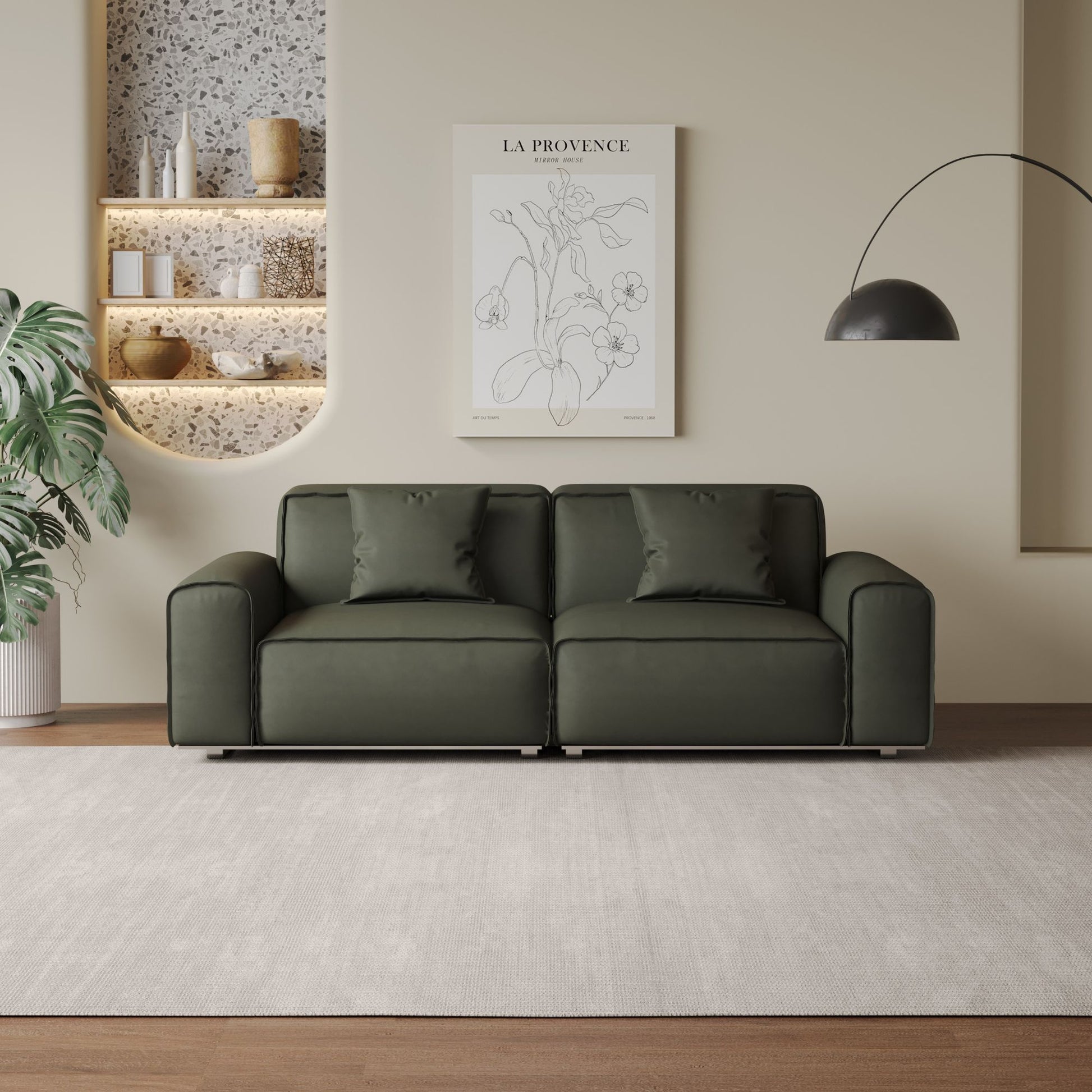Colby dark green top grain half leather 2 seat sofa