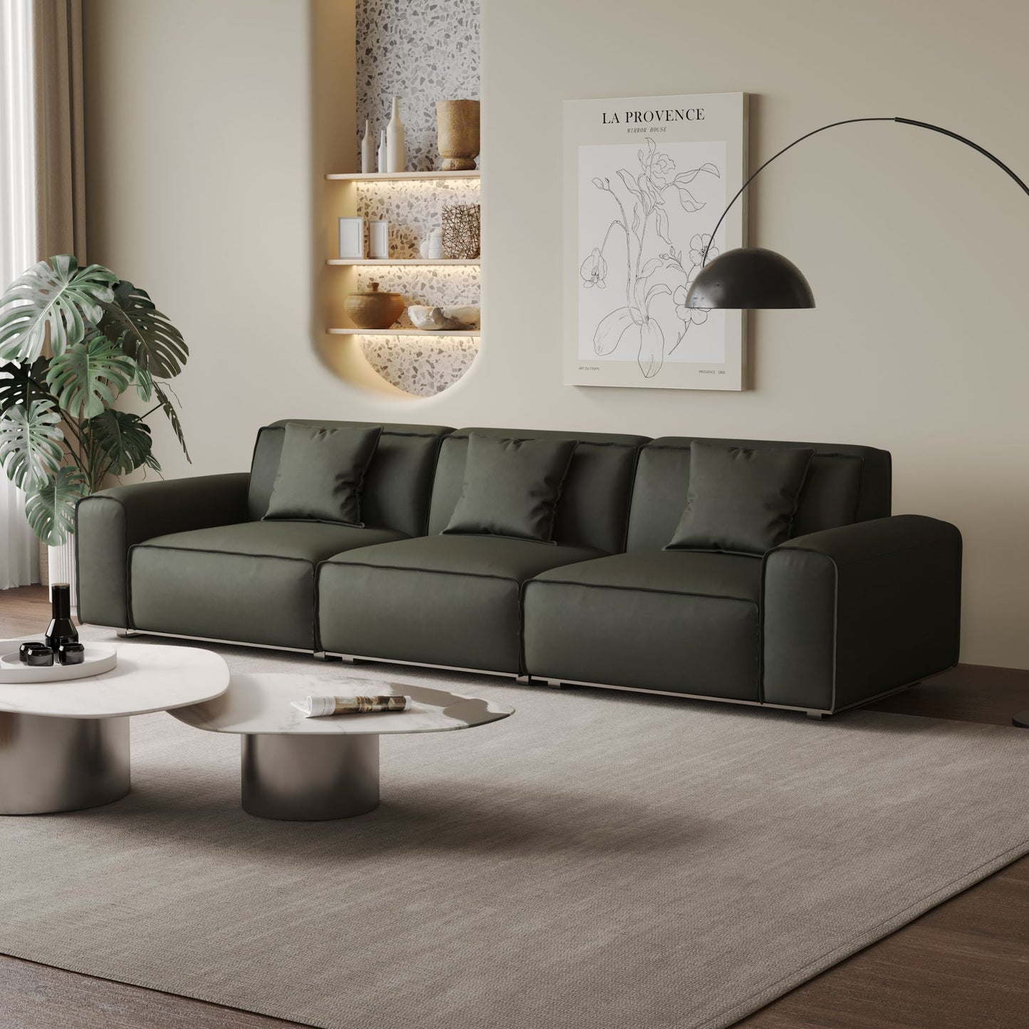 Colby dark green top grain half leather 3 seat sofa