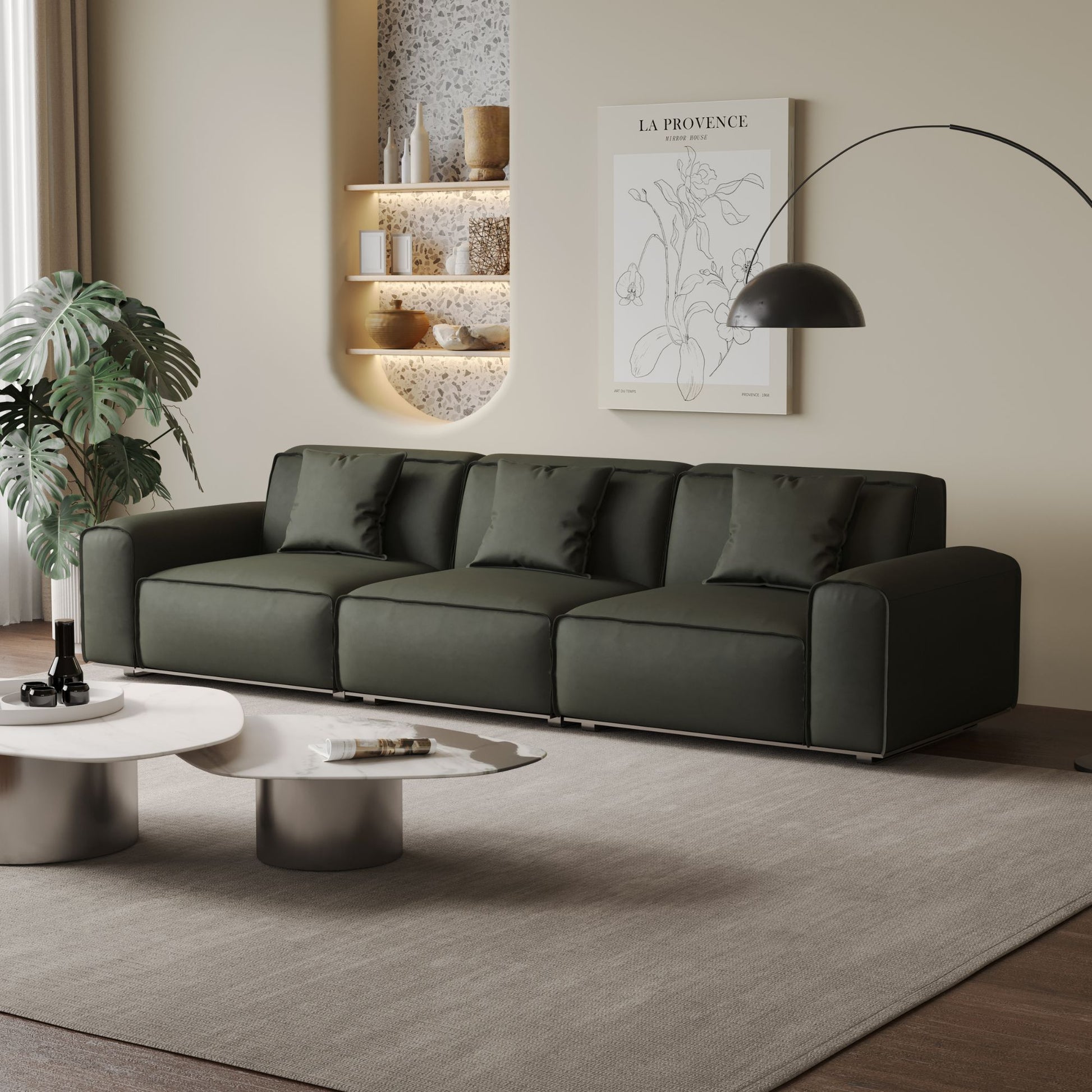 Colby dark green top grain half leather 3 seat sofa