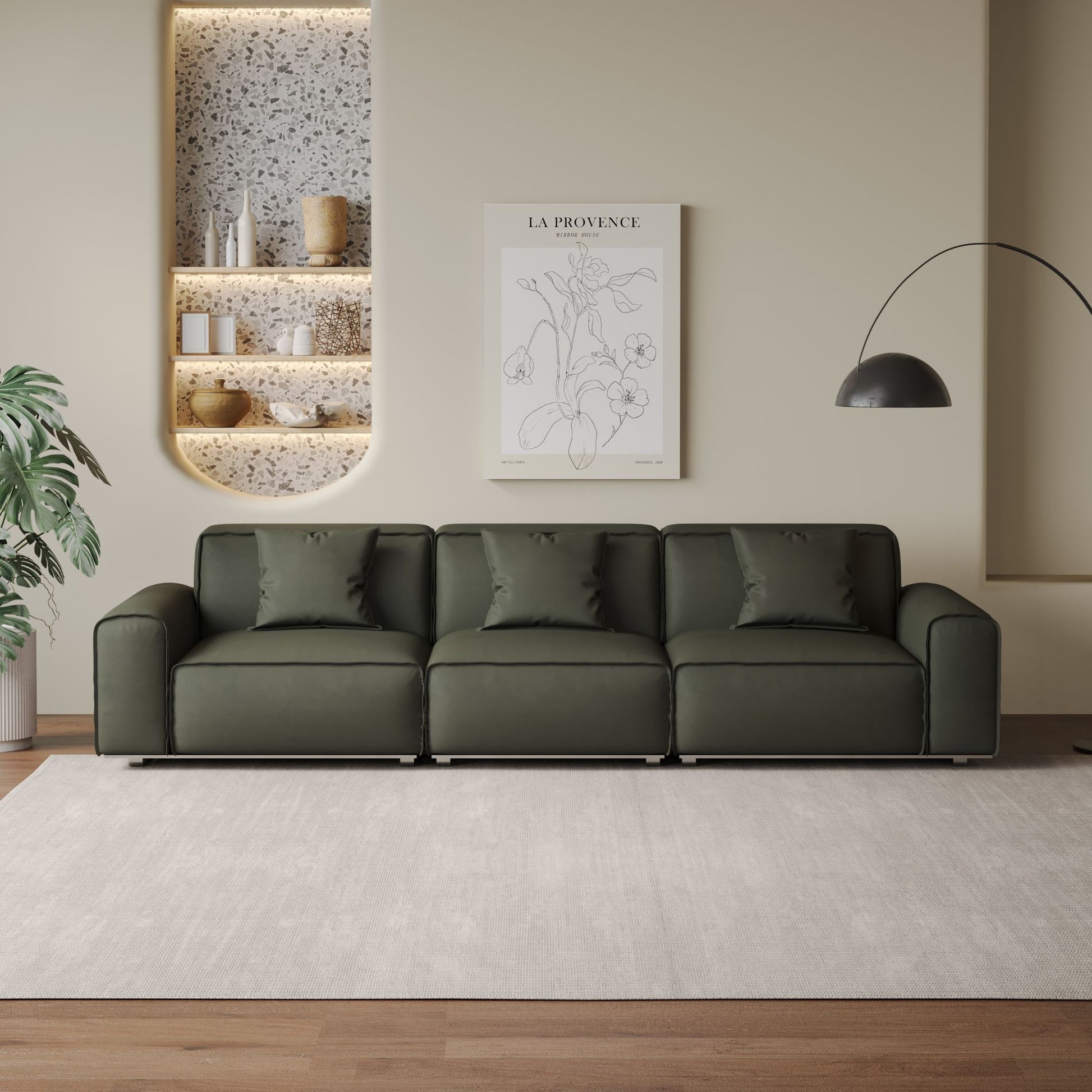 Colby dark green top grain half leather 3 seat sofa