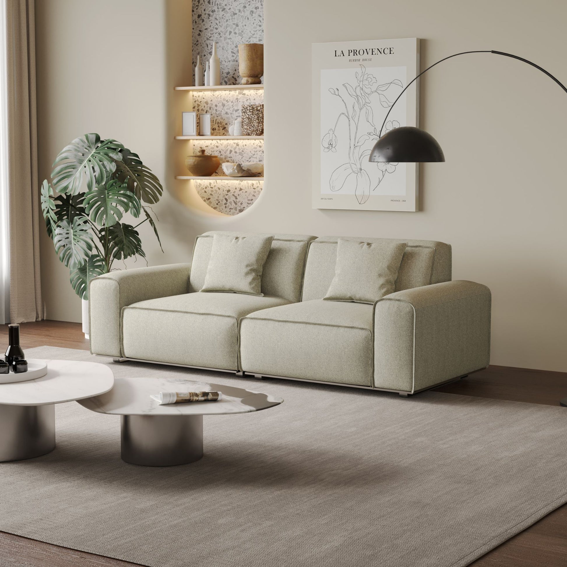 Colby white polyester blend 2 seat fabric sofa