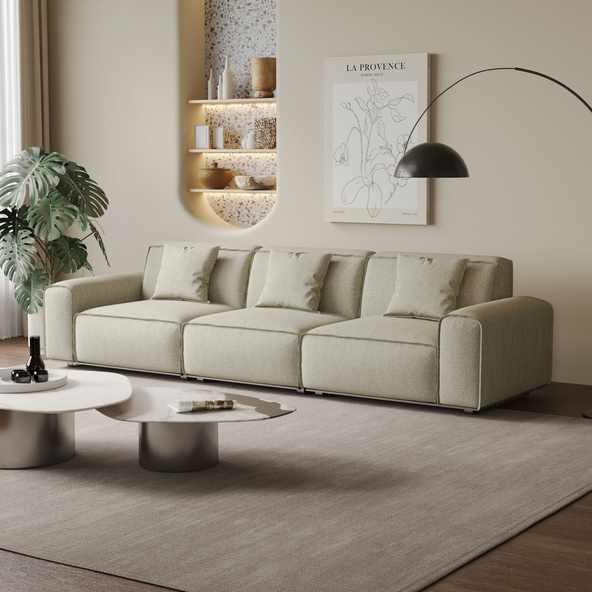 Colby white polyester blend 3 seat fabric sofa