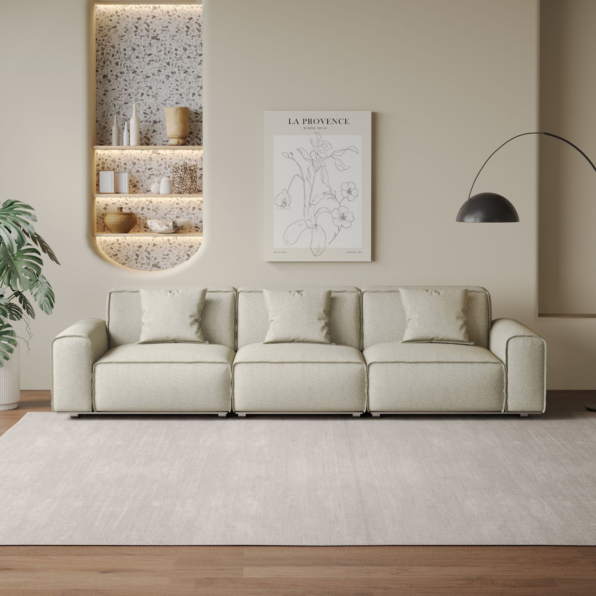 Colby white polyester blend 3 seat fabric sofa