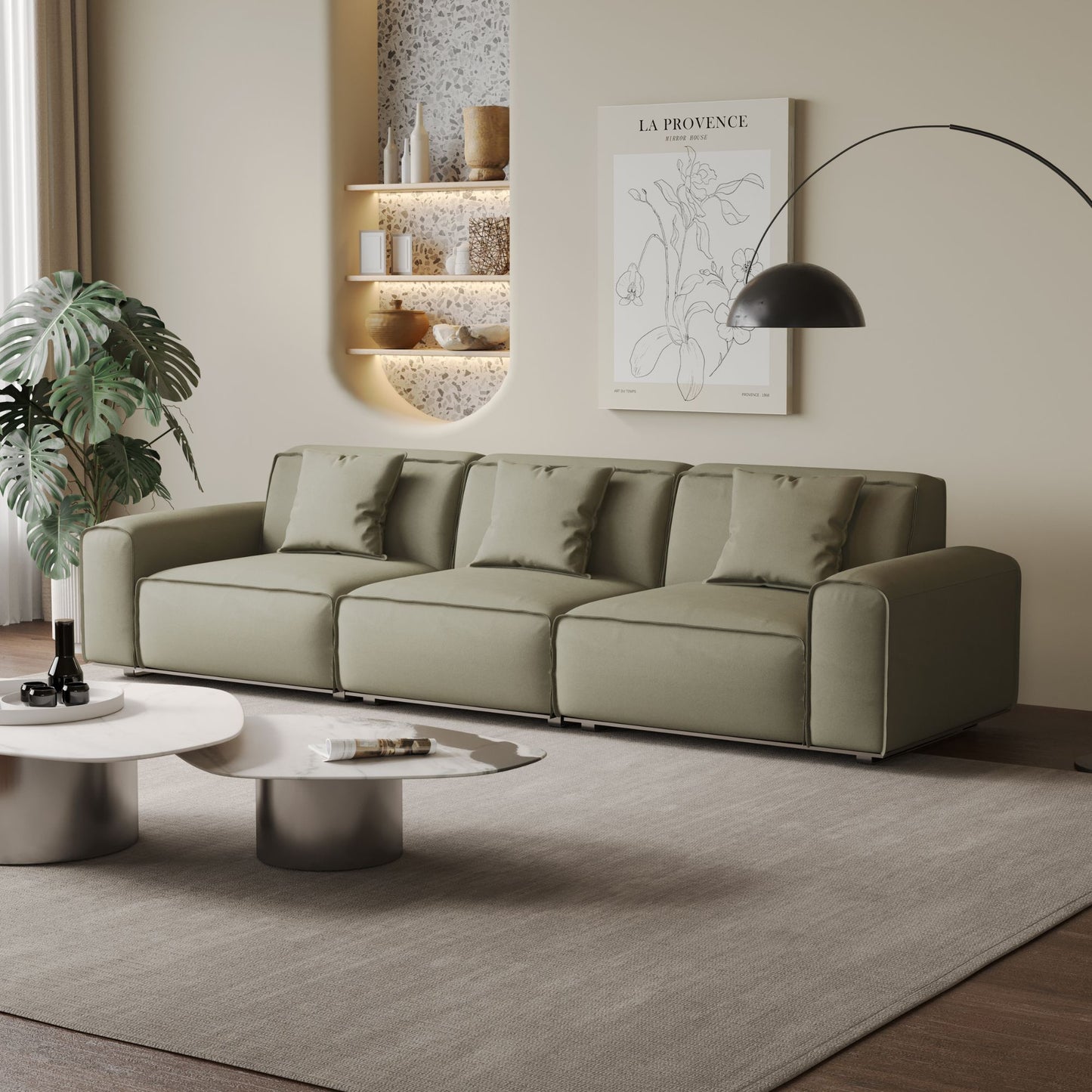 Colby white top grain half leather 3 seat sofa