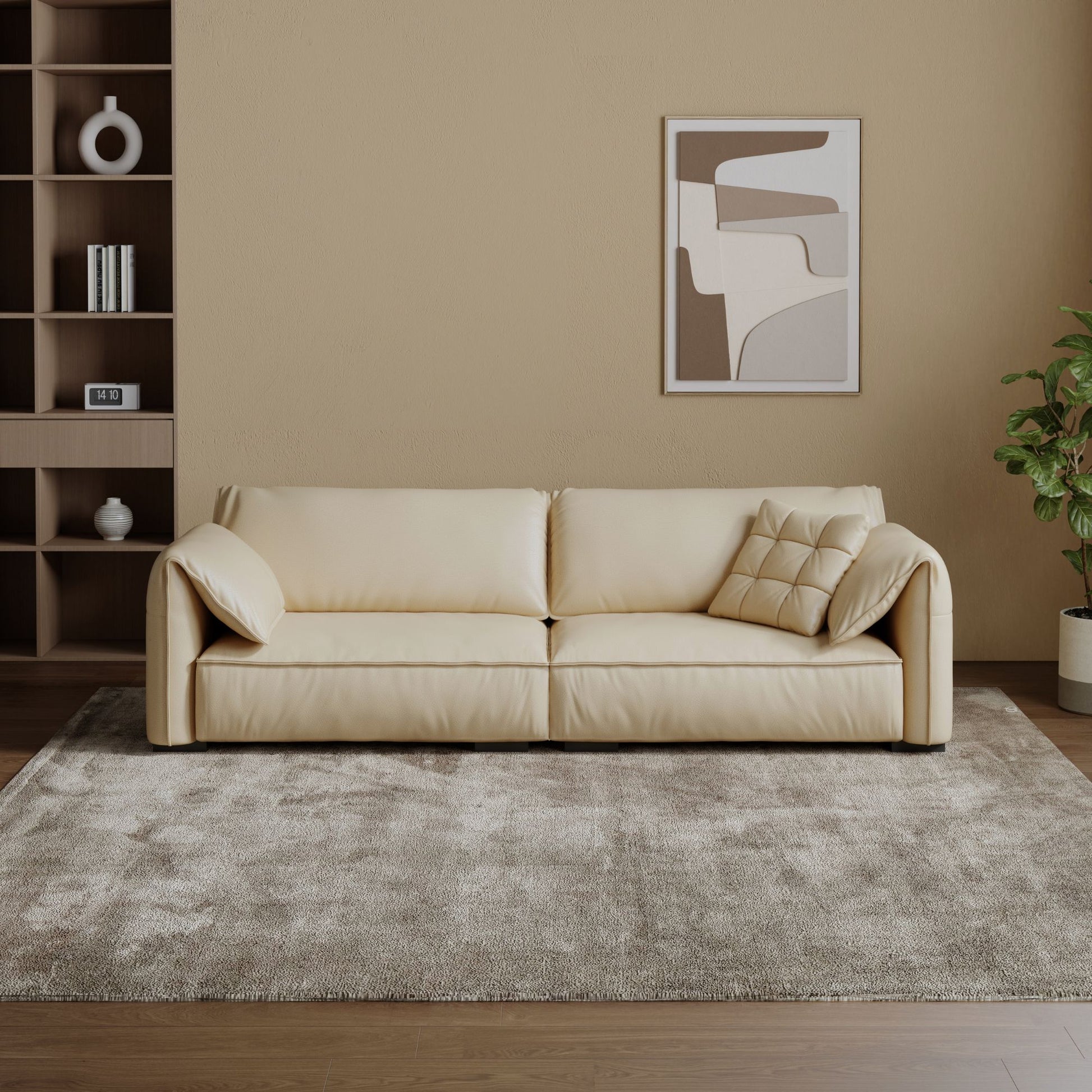 Comfy beige top grain full leather sofa