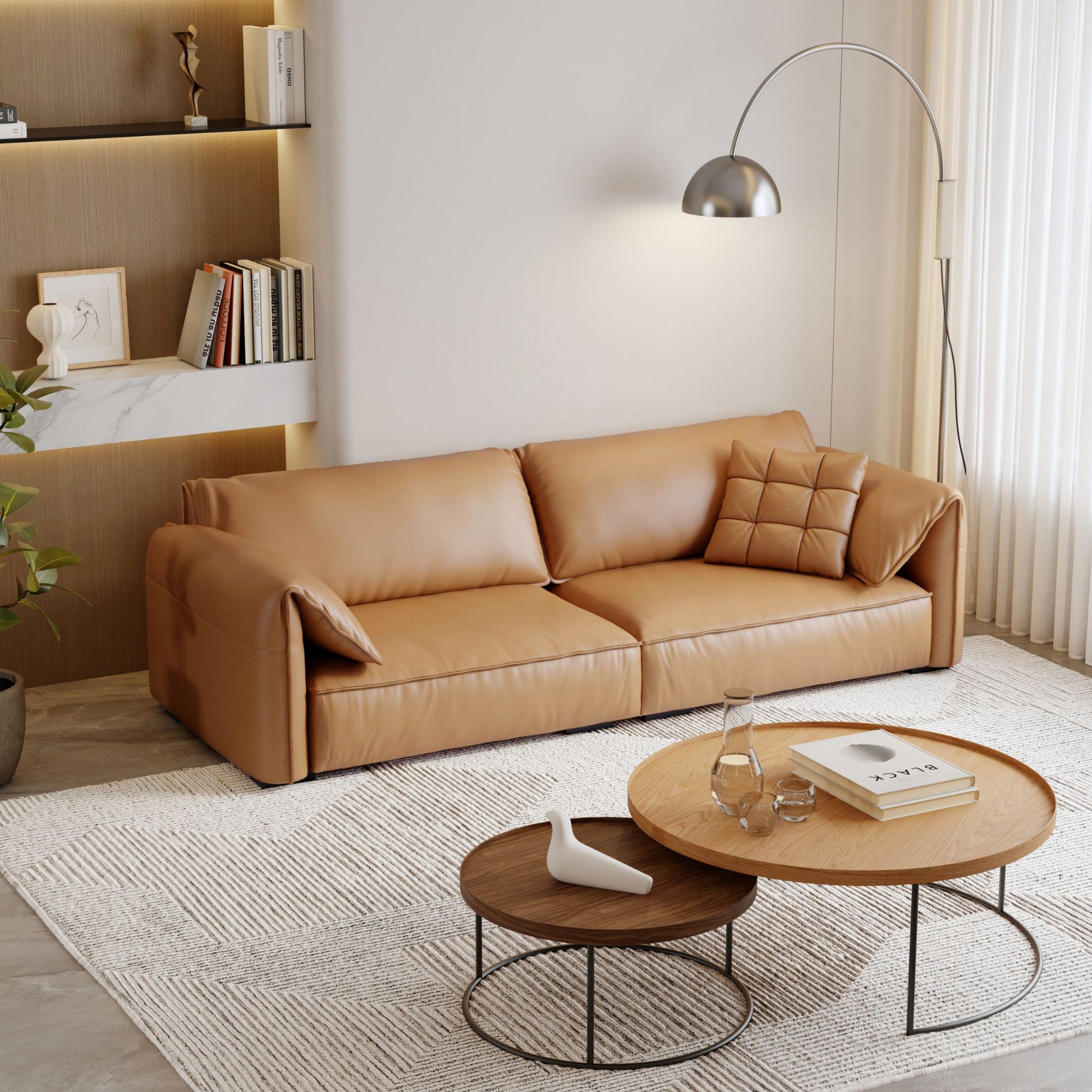 Comfy brown top grain full leather sofa
