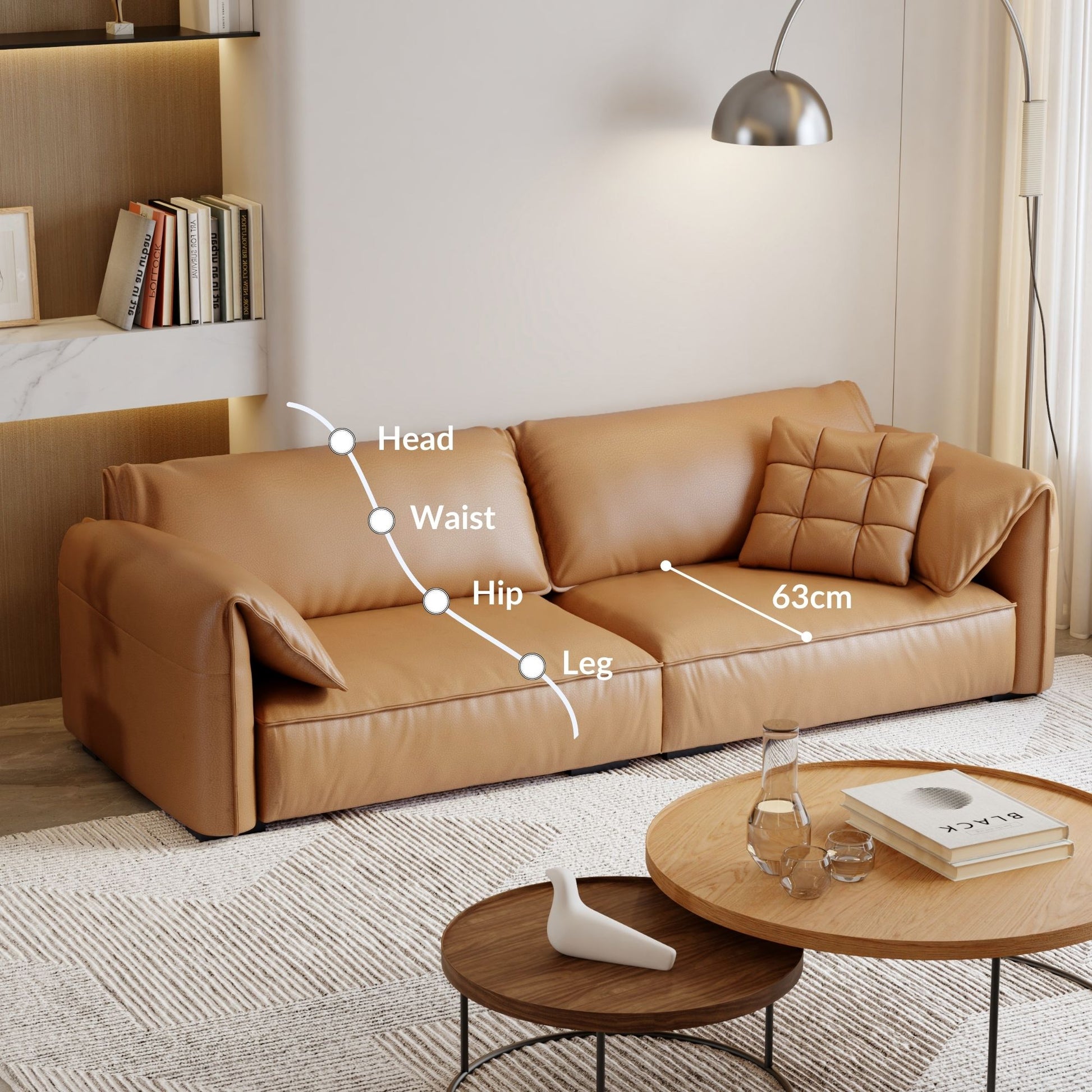 Comfy brown top grain full leather sofa