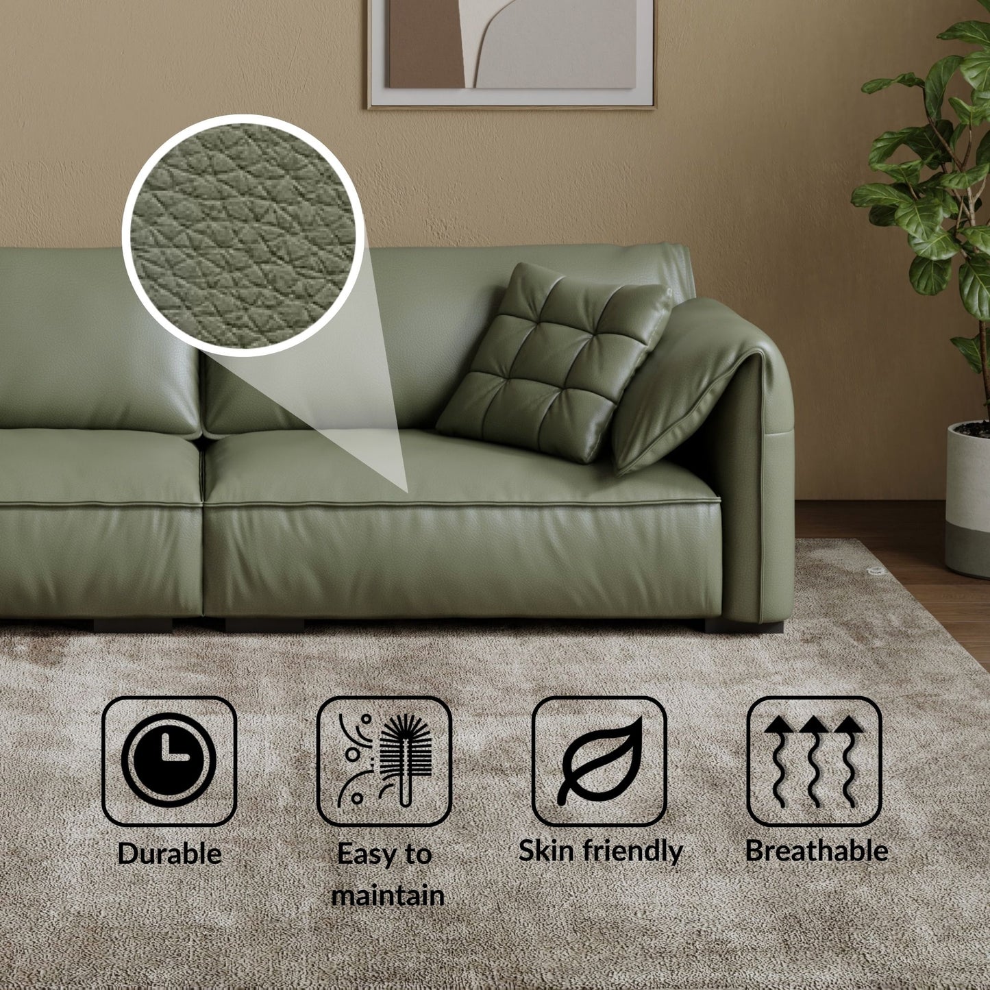 Comfy green top grain full leather sofa