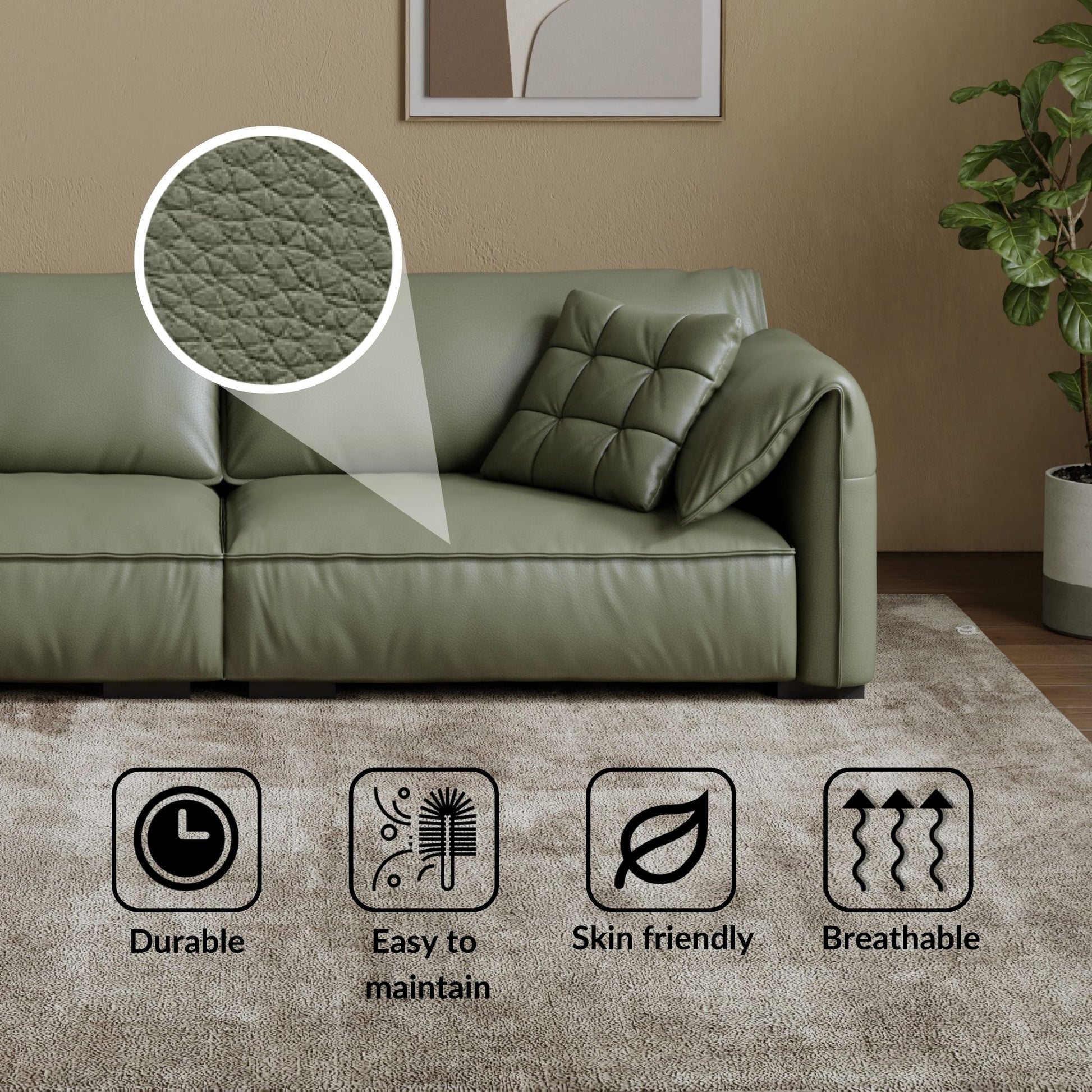 Comfy green top grain full leather sofa
