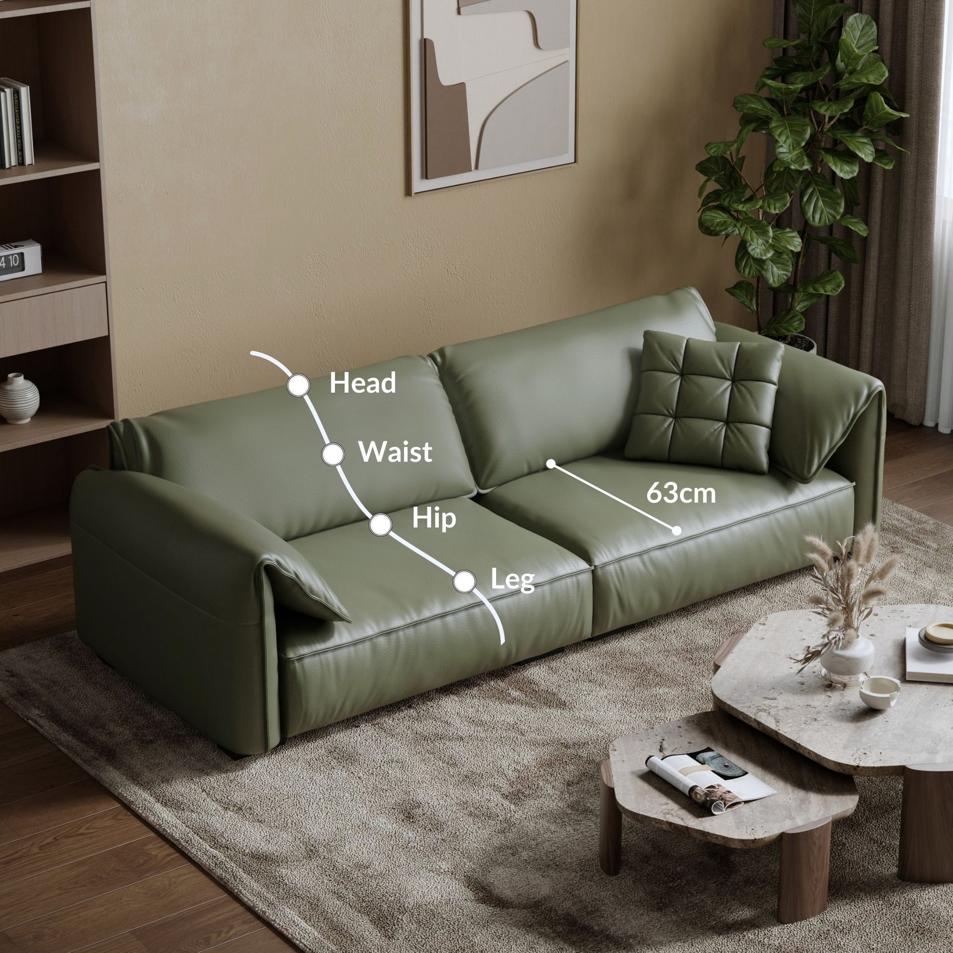 Comfy green top grain full leather sofa