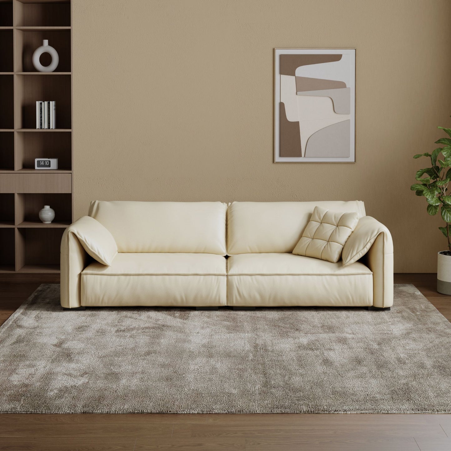 Comfy white top grain full leather sofa